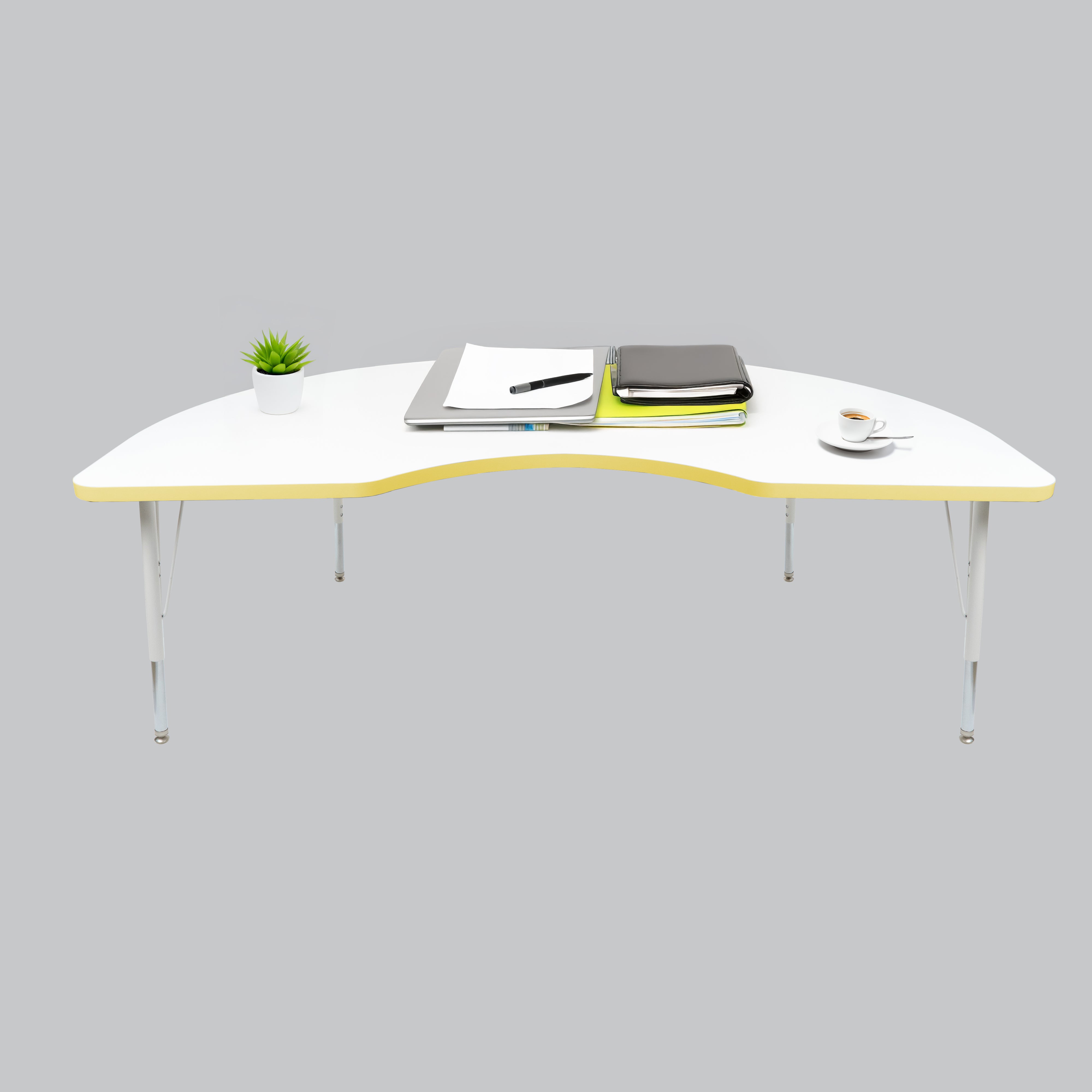 48" x 72" Kidney Thermofused Activity Table with Adjustable Standard Swivel Glide Legs - White/Squash/White