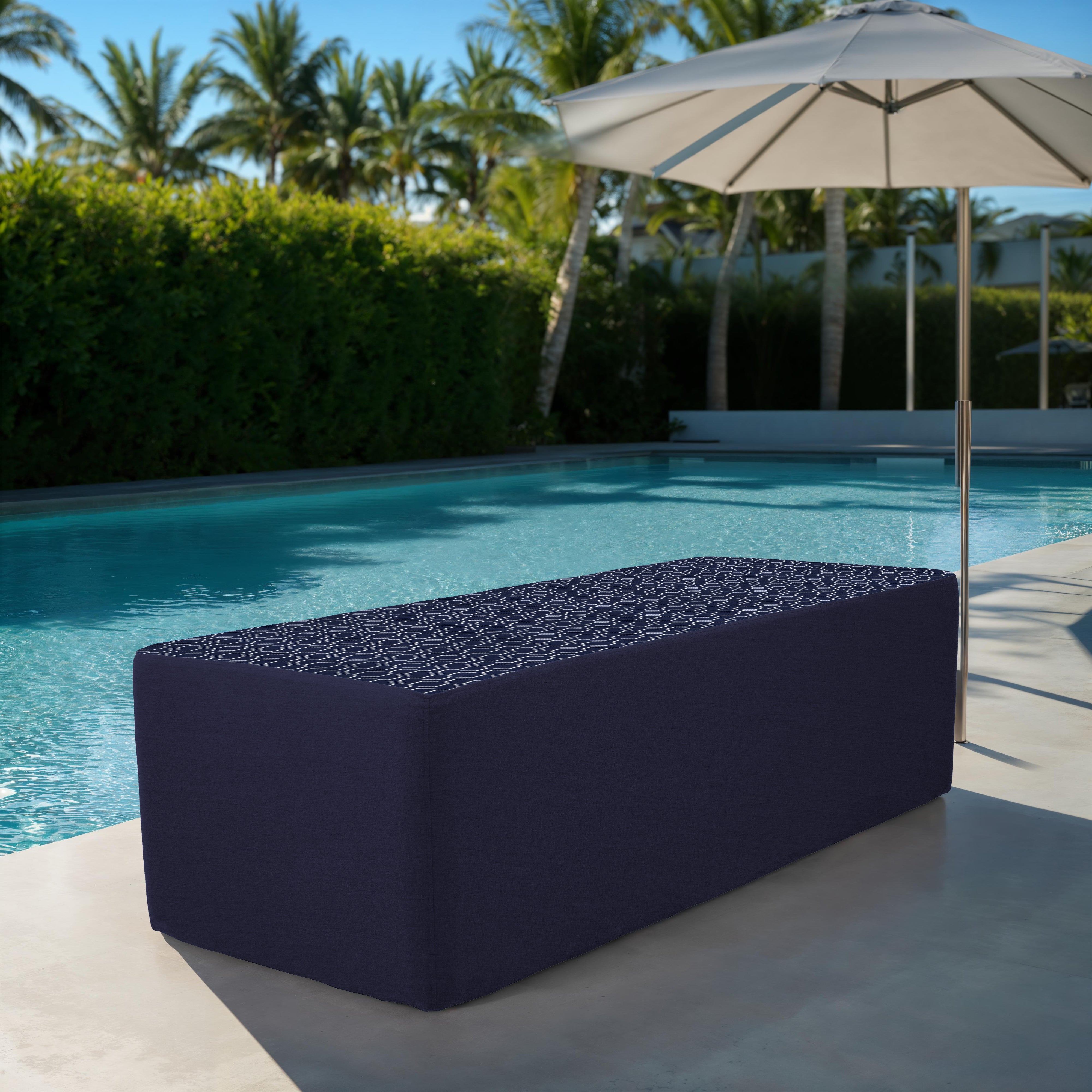 Outdoor 24" x 60" Rectangle Ottoman with Sunbrella, 18" H - Adaptation Indigo/Canvas Navy
