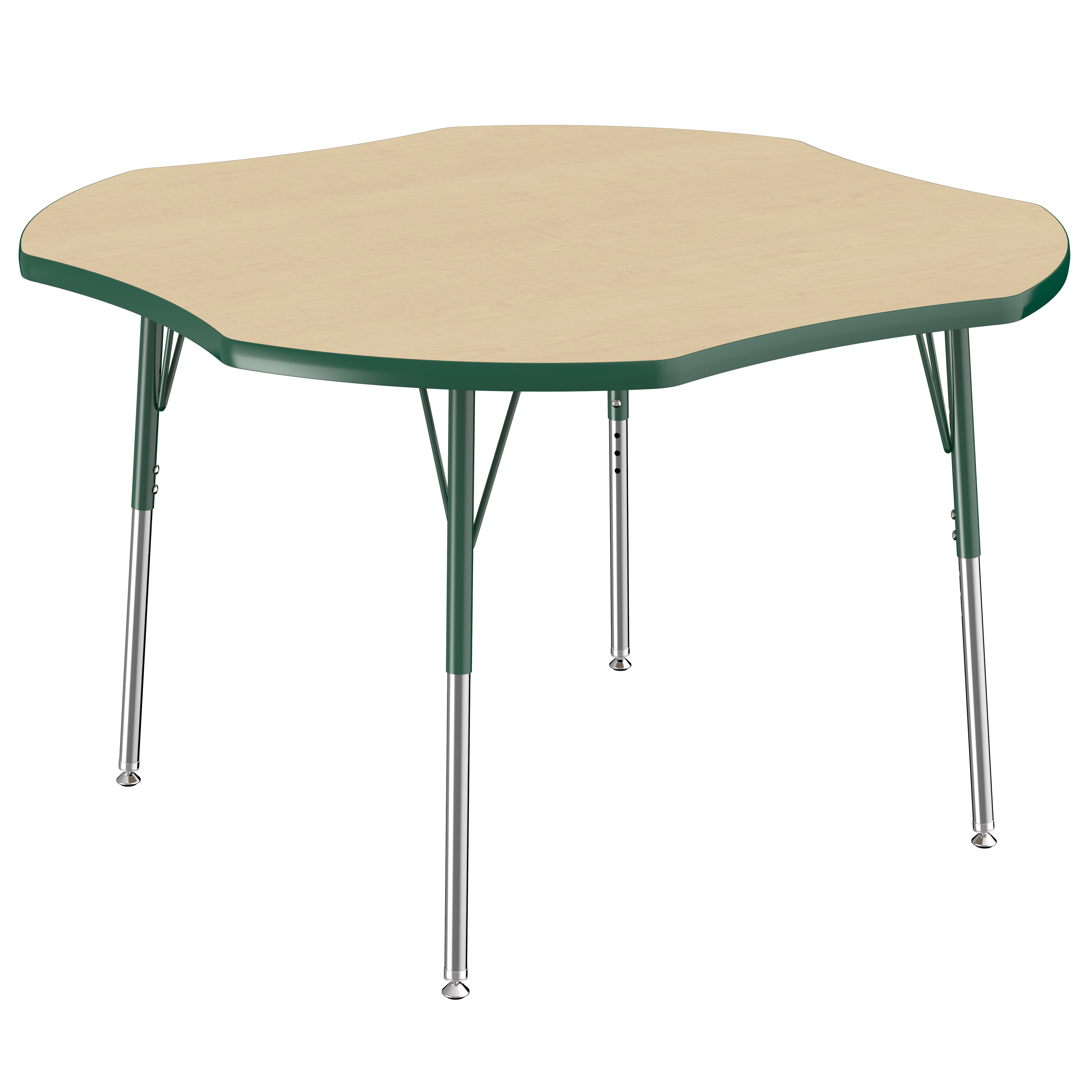 48" x 48" Clover T-Molding Activity Table with Adjustable Standard Swivel Glide Legs - Maple/Green