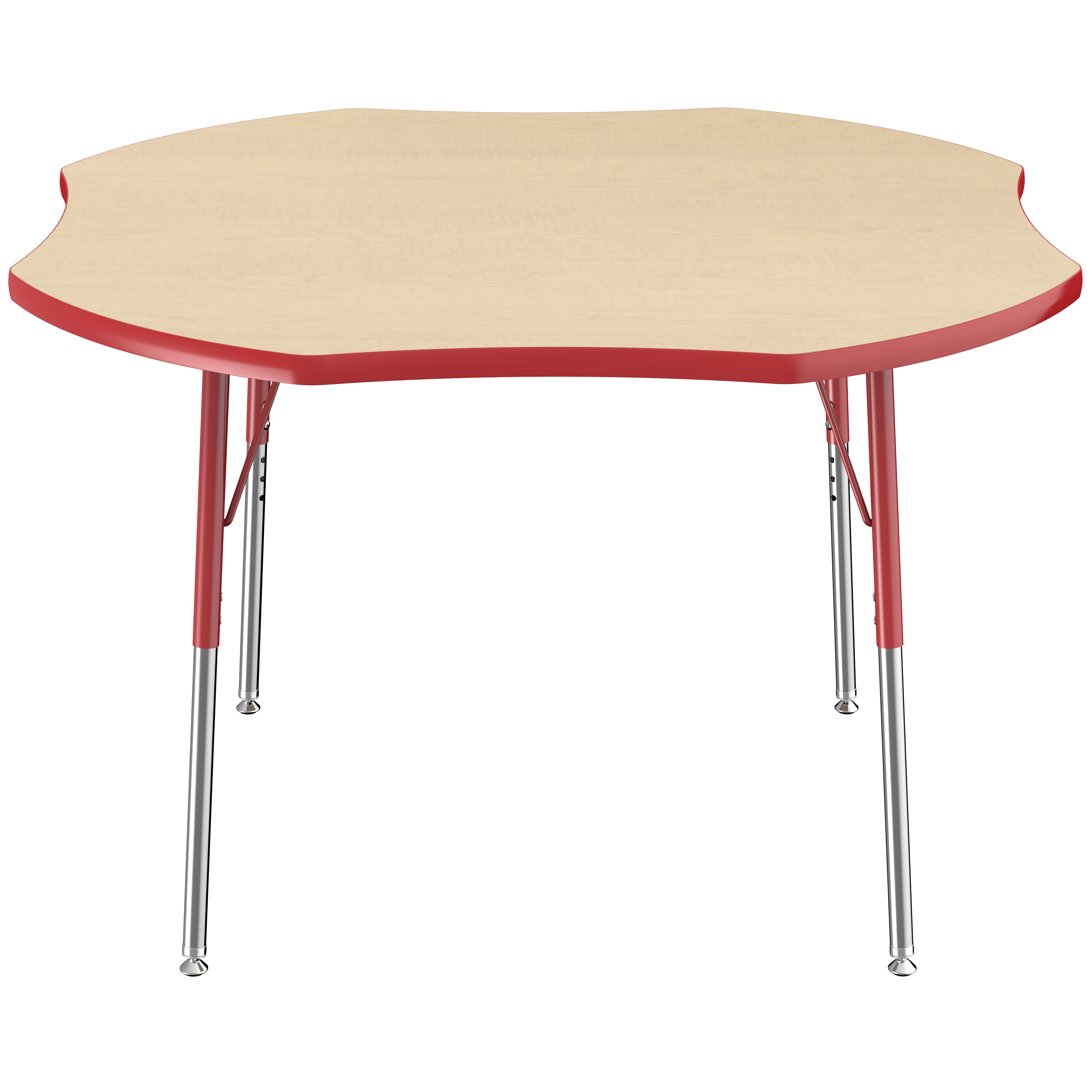 48" x 48" Clover T-Molding Activity Table with Adjustable Standard Swivel Glide Legs - Maple/Red