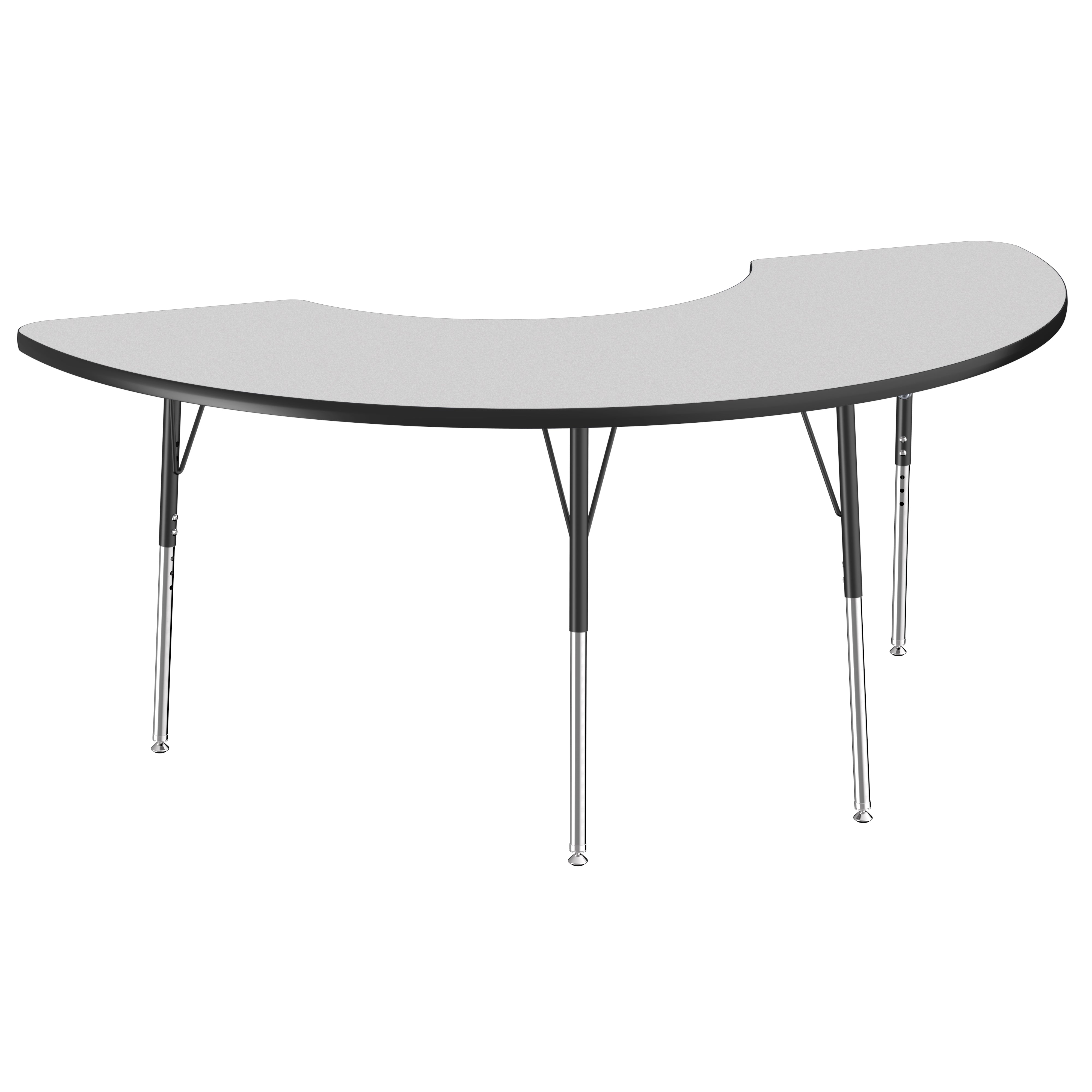 36" x 72" Half Moon Thermofused Activity Table with Adjustable Standard Swivel Glide Legs - Gray/Black