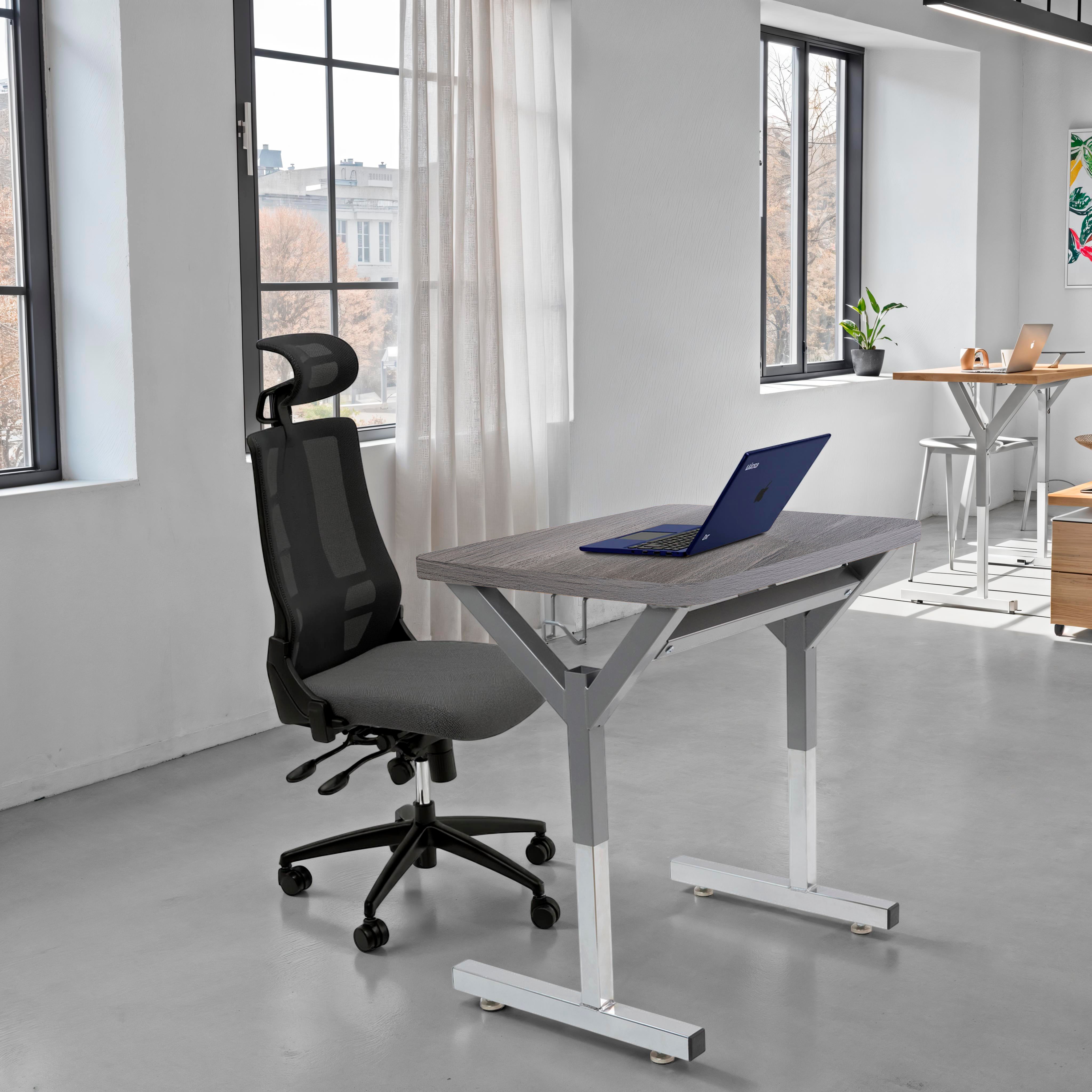 20" x 26" Rectangle Thermofused Table Desk with Adjustable Y-Frame - Gray Wood/Silver