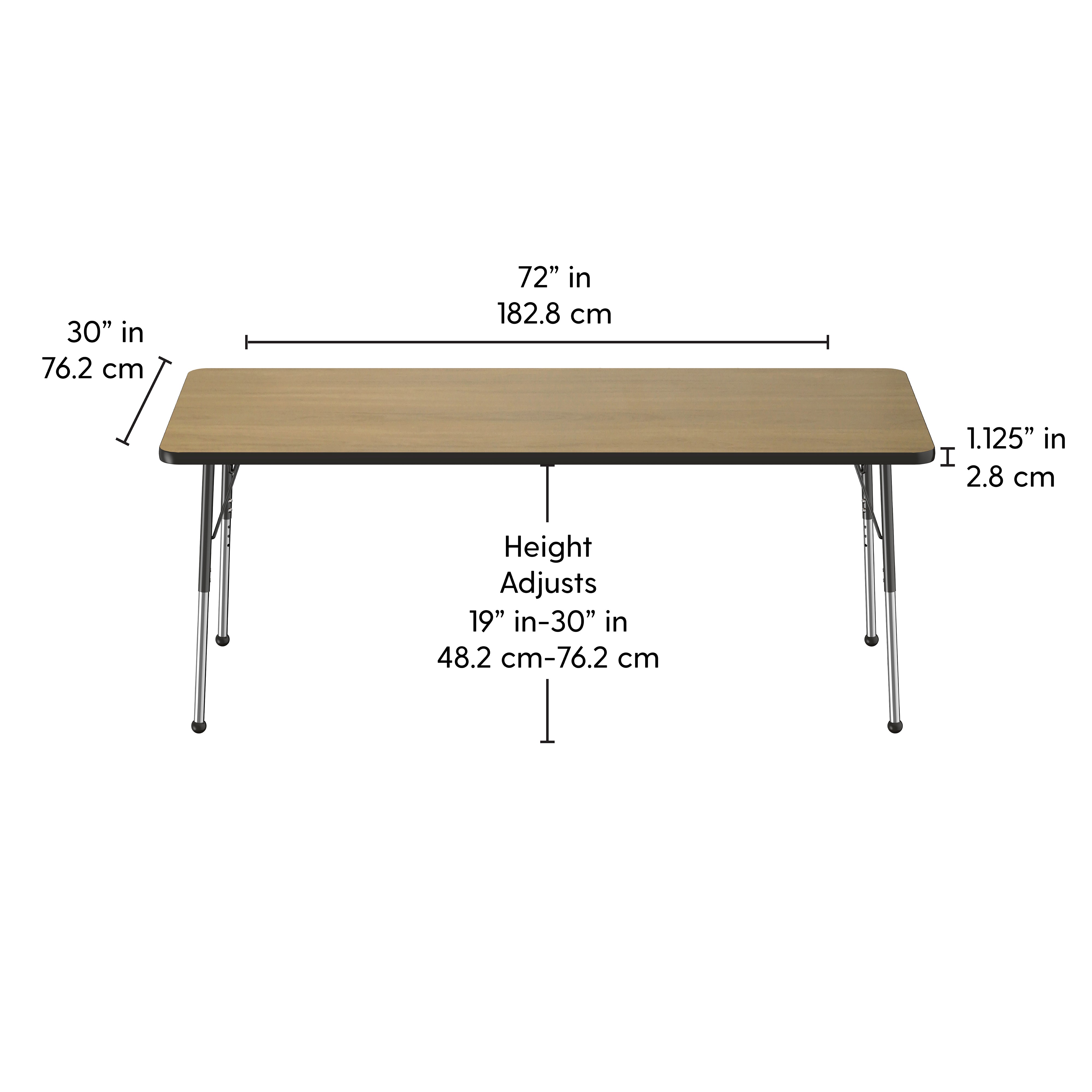 30" x 72" Rectangle T-Molding Activity Table with Adjustable Standard Ball Glide Legs - Pasadena Oak/Black
