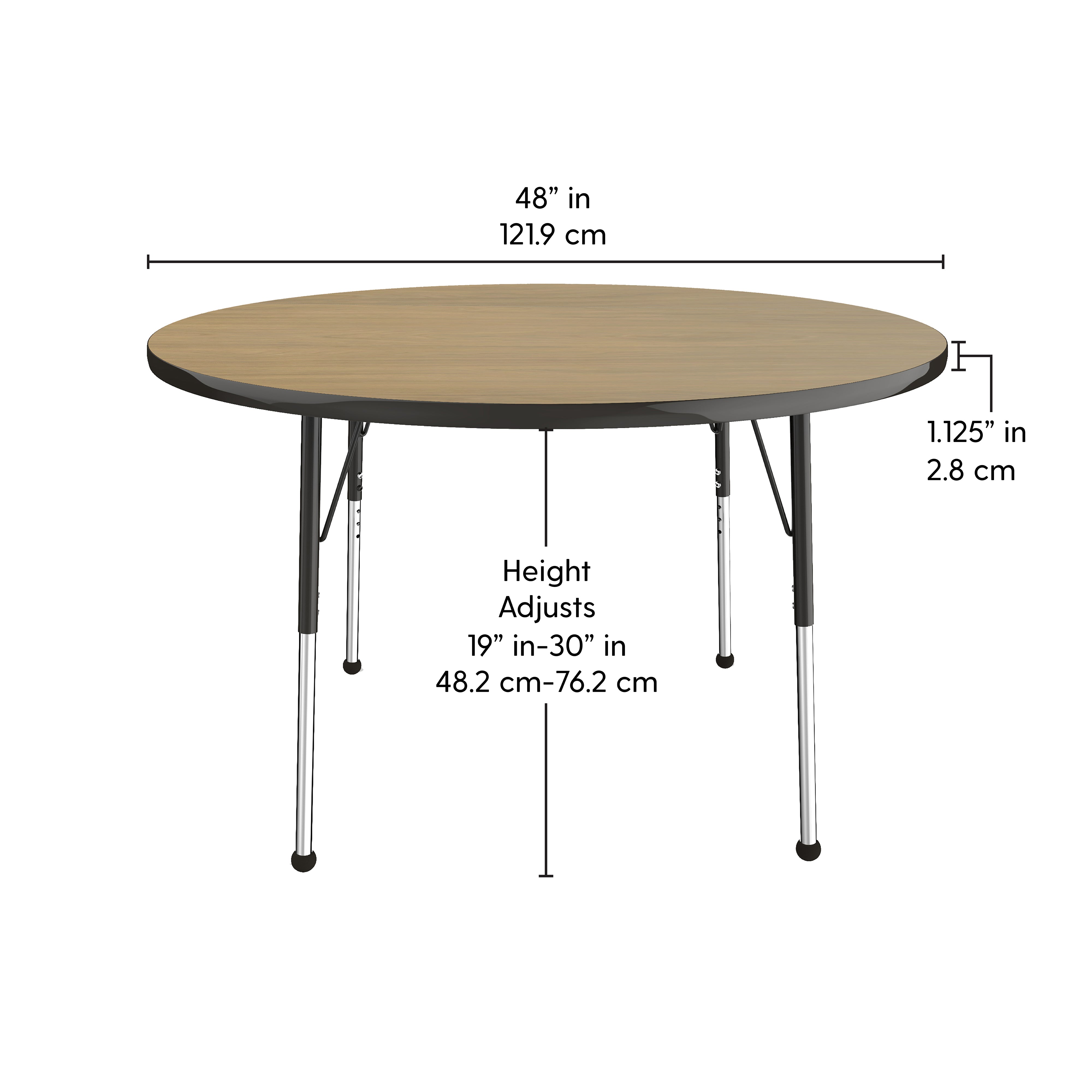 48" Round T-Molding Activity Table with Adjustable Standard Ball Glide Legs - Pasadena Oak/Black