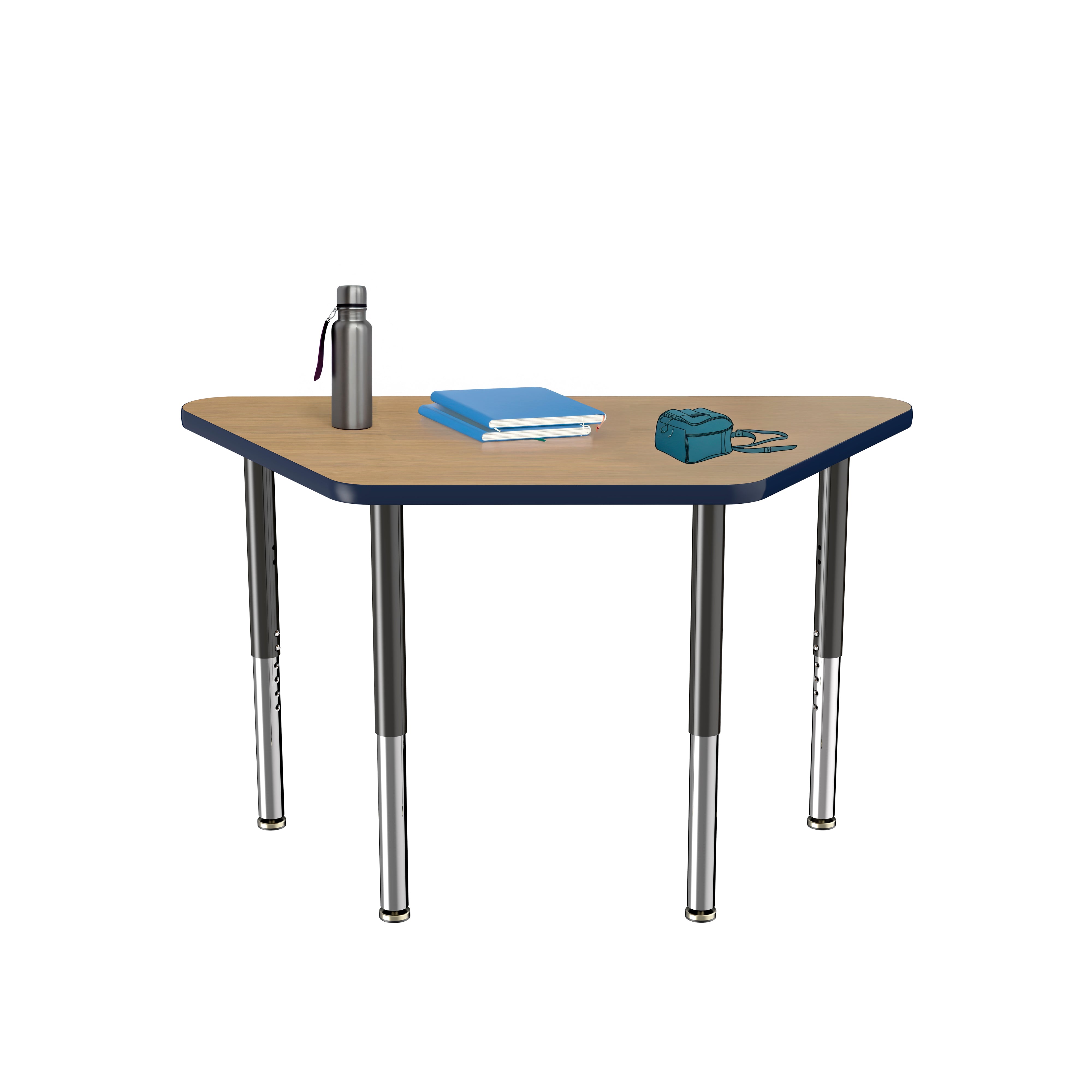 24" x 48" Trapezoid T-Molding Activity Table with Adjustable Super Legs - Pasadena Oak/Navy/Black