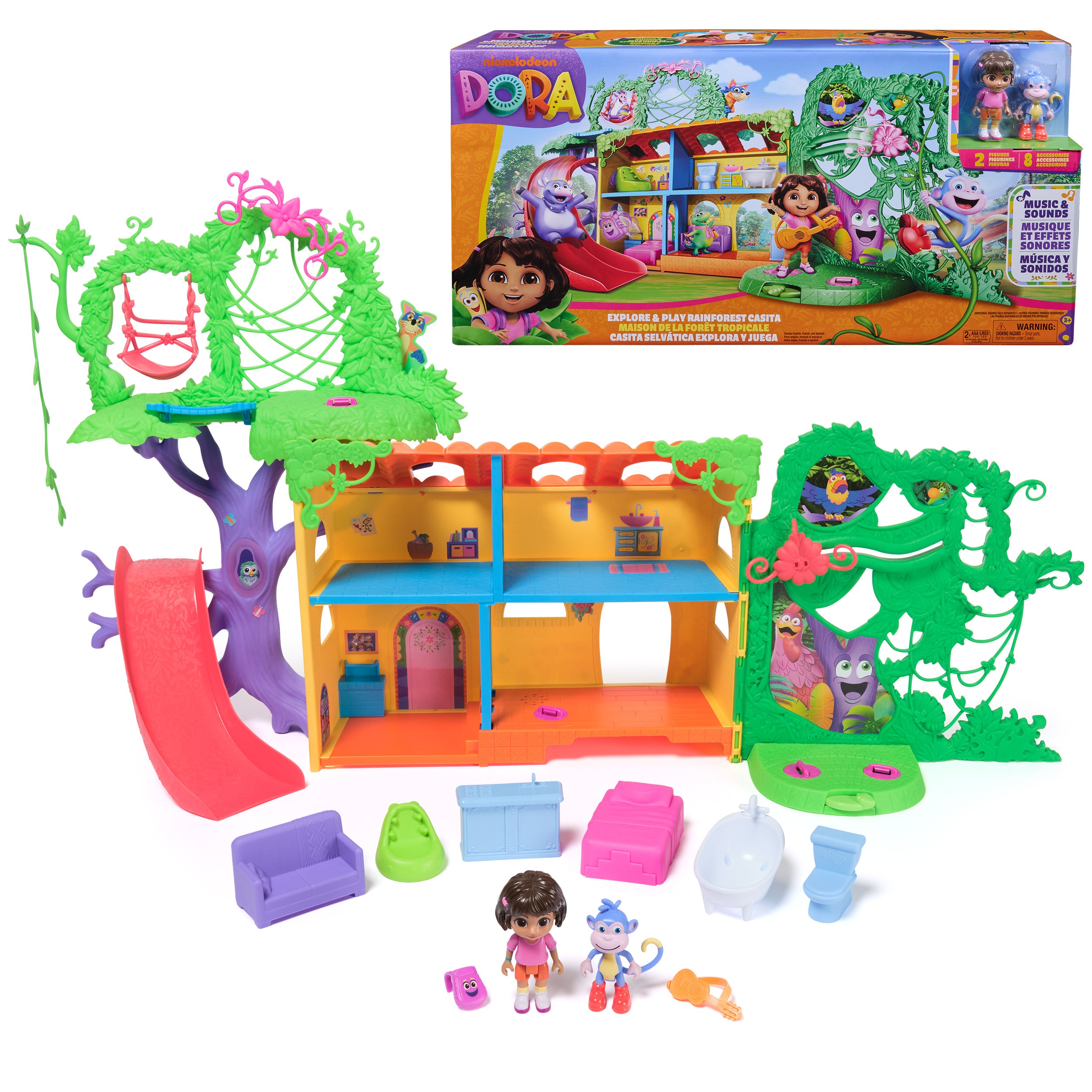 Dora, Explore & Play Rainforest Casita Playset, Dora & Boots Figures, Dollhouse Furniture, Bilingual Phrases, Kids Toys for Girls & Boys Ages 3 and Up