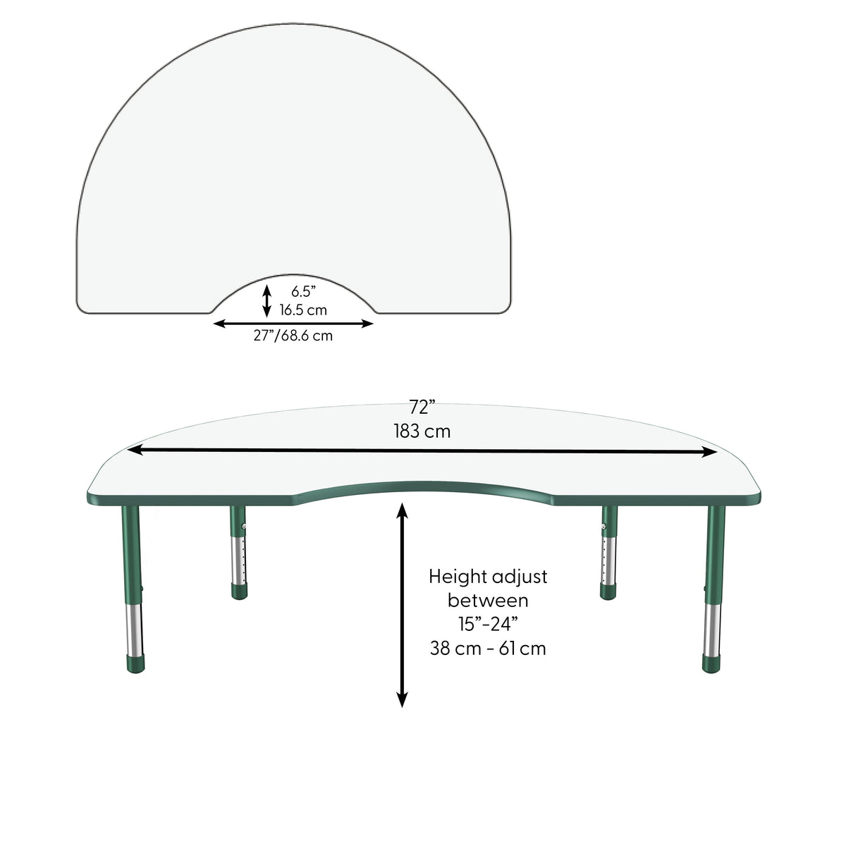 48" x 72" Kidney Dry-Erase Activity Table with Adjustable Chunky Legs - Whiteboard/Green