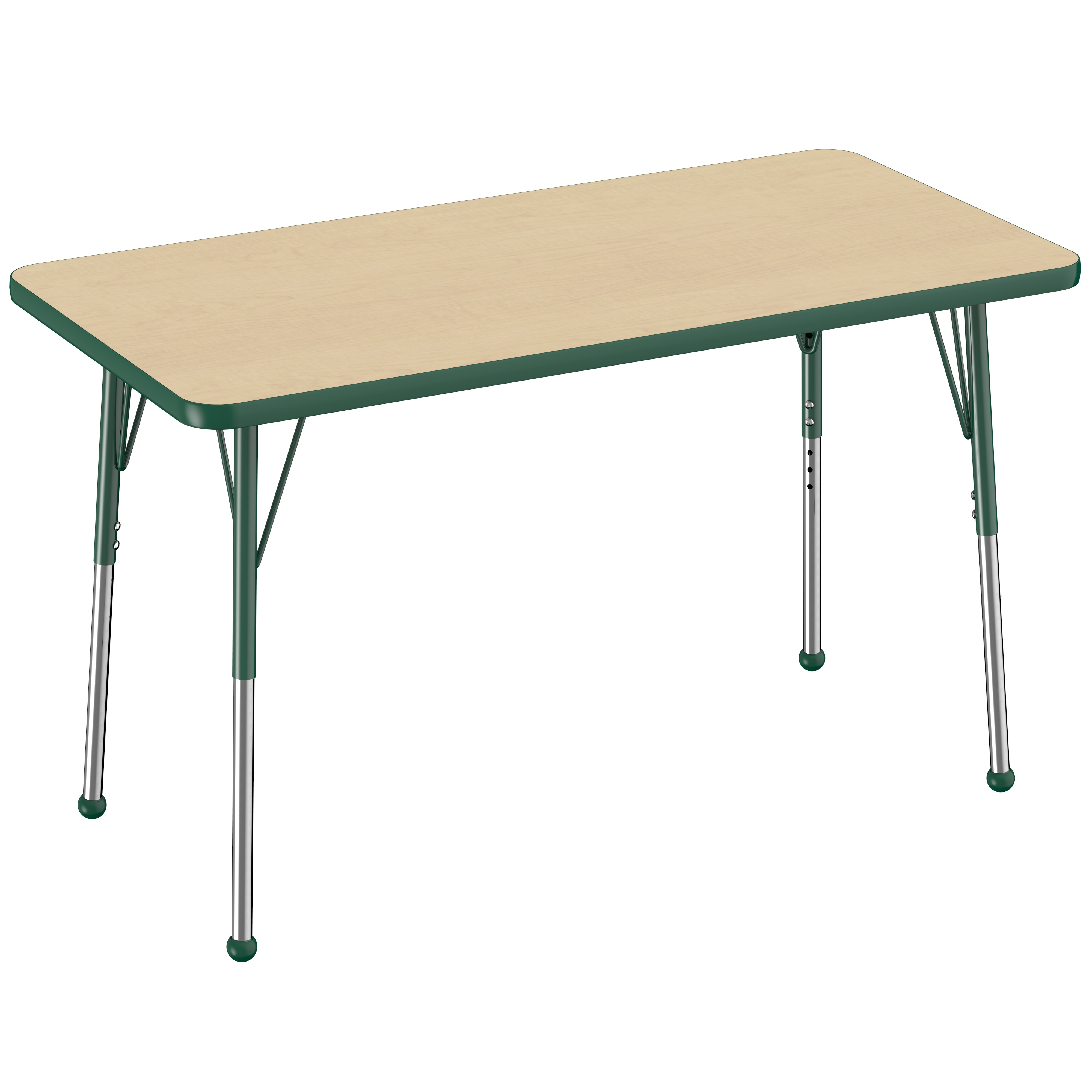 24" x 48" Rectangle T-Molding Activity Table with Adjustable Standard Ball Glide Legs - Maple/Green