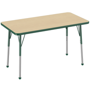 24" x 48" Rectangle T-Molding Activity Table with Adjustable Standard Ball Glide Legs - Maple/Green