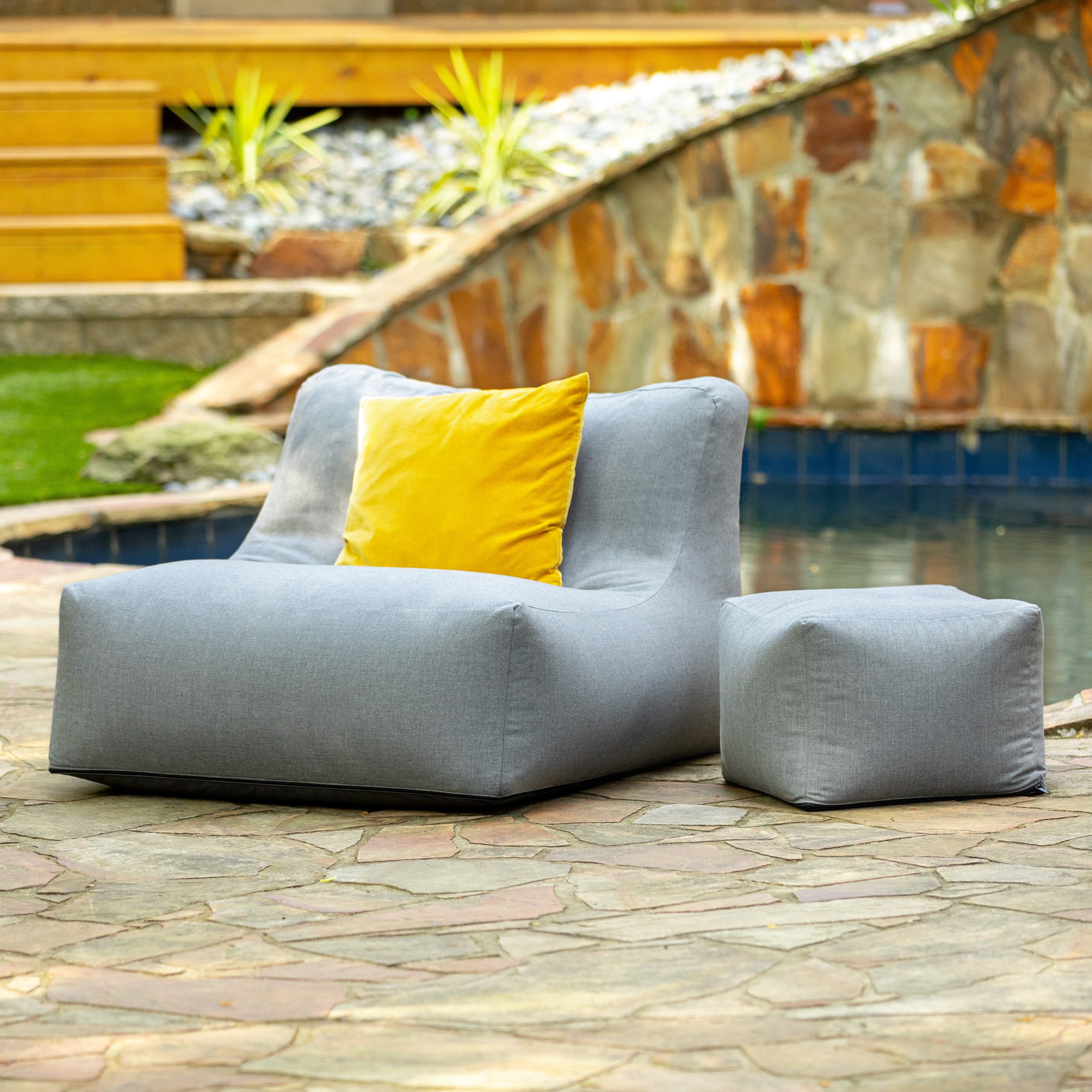 Coza Outdoor Chair - Large Bean Bag Lounge Chair for Poolside & Patio Lounging - Sunbrella, Granite