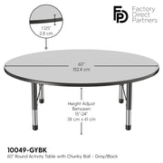 60" Round T-Molding Activity Table with Adjustable Chunky Legs - Gray/Black