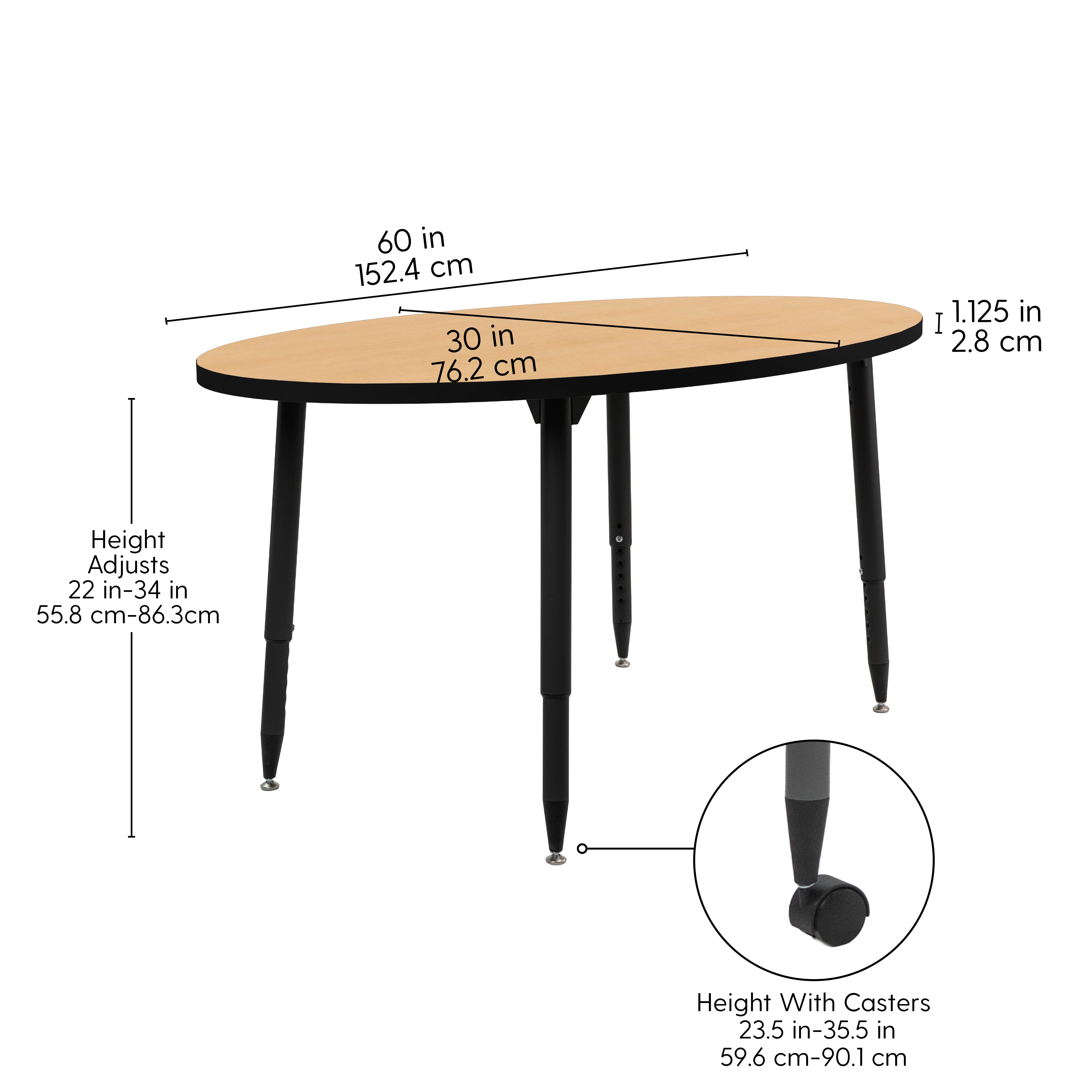 Adapte 30" x 60" Oval Thermofused Activity Table with Adjustable Tapered Legs - Maple/Black