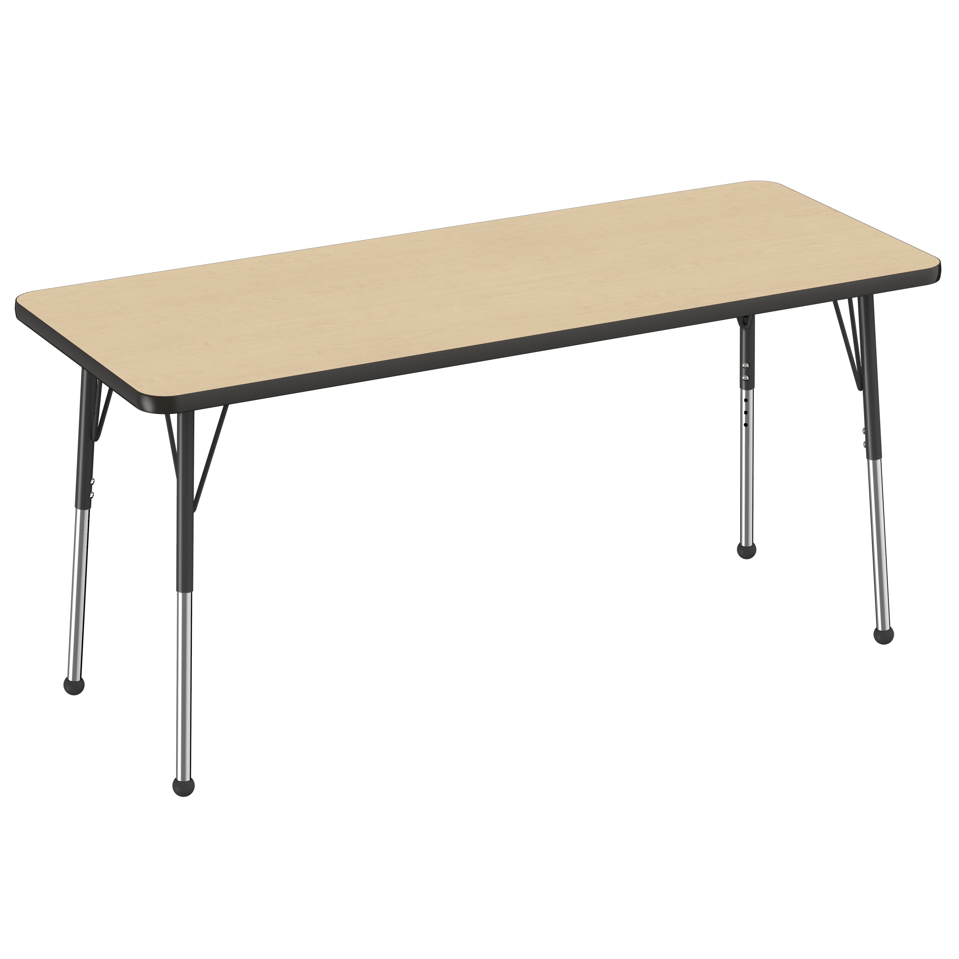 24" x 60" Rectangle Thermofused Activity Table with Adjustable Standard Ball Glide Legs - Maple/Black