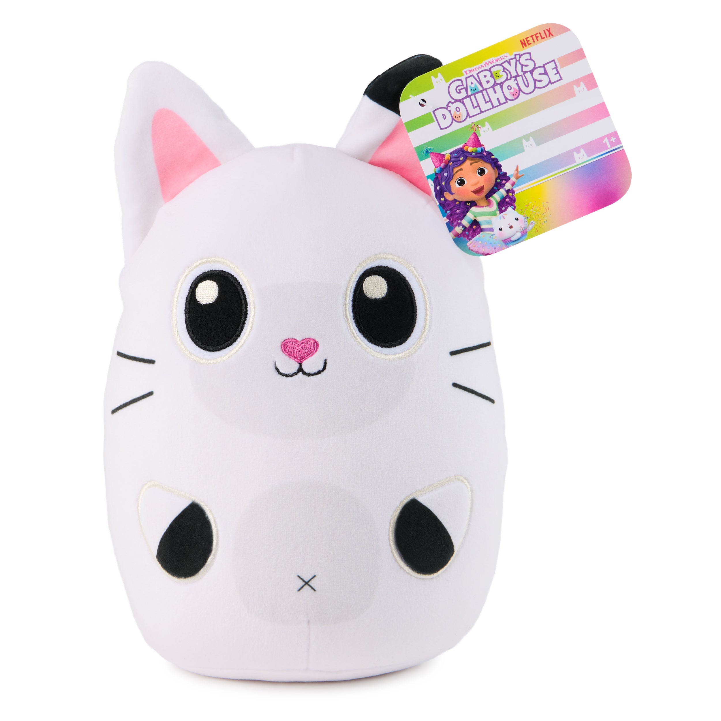 Gabby’s Dollhouse Official Pandy Paws Squishy Plush Toy, Cat Stuffed Animal, Squishy Toys for Ages 1 & Up, White, 8”