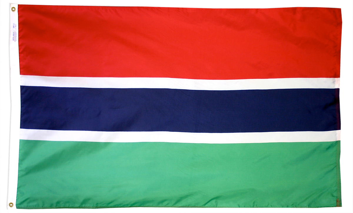 Gambia Flag 3x5 ft. Nylon SolarGuard Nyl-Glo 100% Made in USA to Official United Nations Design Specifications.