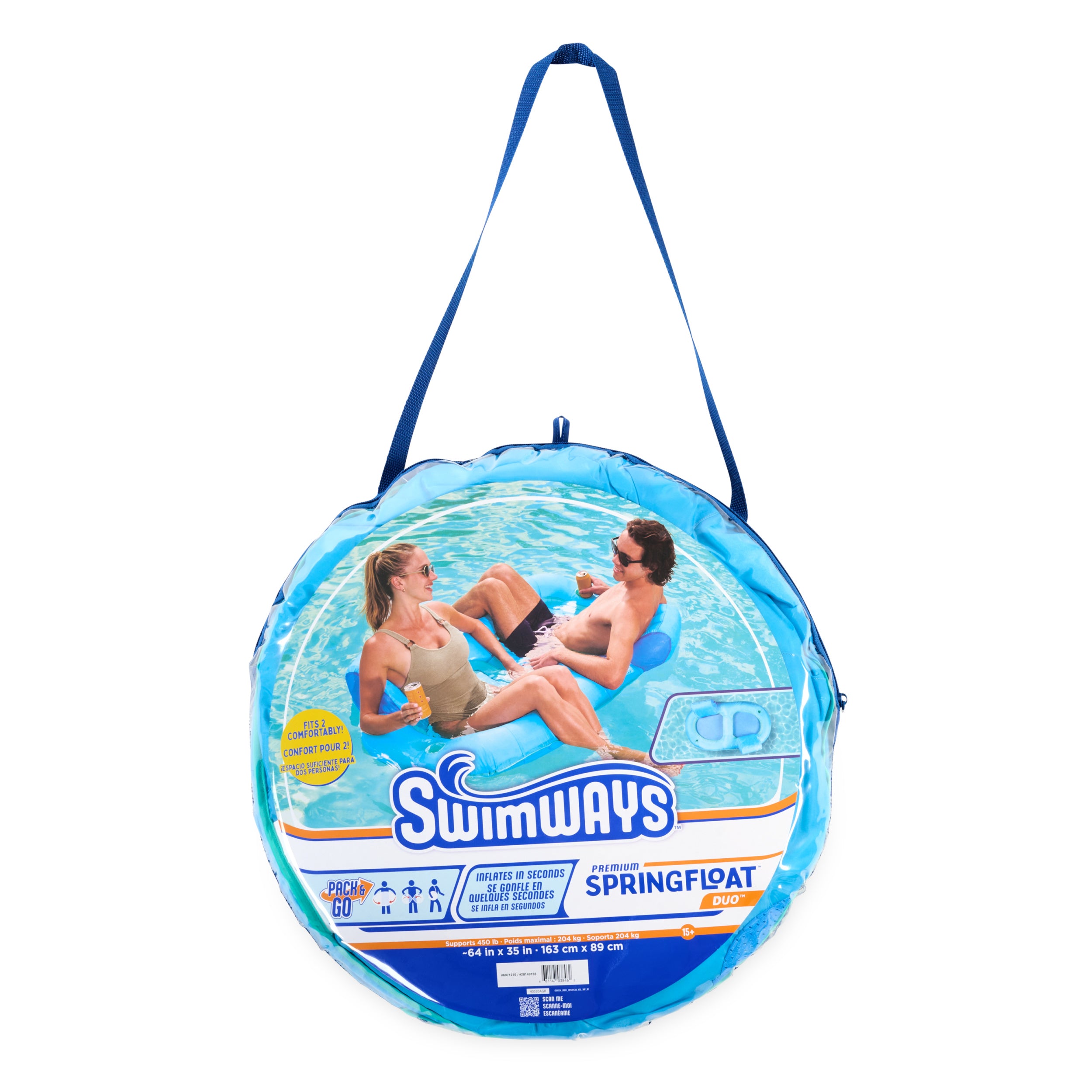 SwimWays Spring Float Premium Duo, Pool Chair Fits 2 Adults, Inflatable Pool Floats Adult with Fast Inflation for Ages 15 & Up