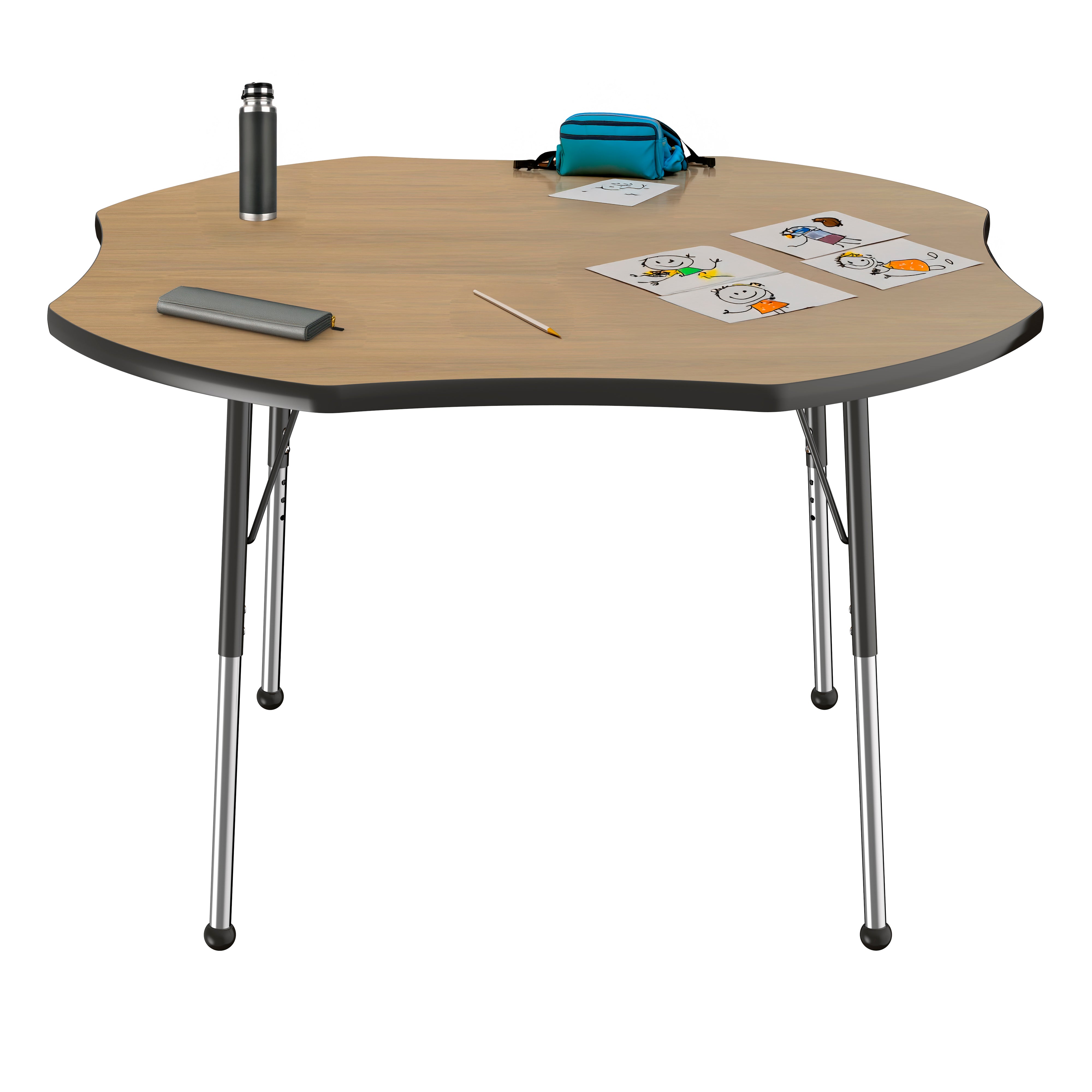 48" x 48" Clover T-Molding Activity Table with Adjustable Standard Ball Glide Legs - Pasadena Oak/Black
