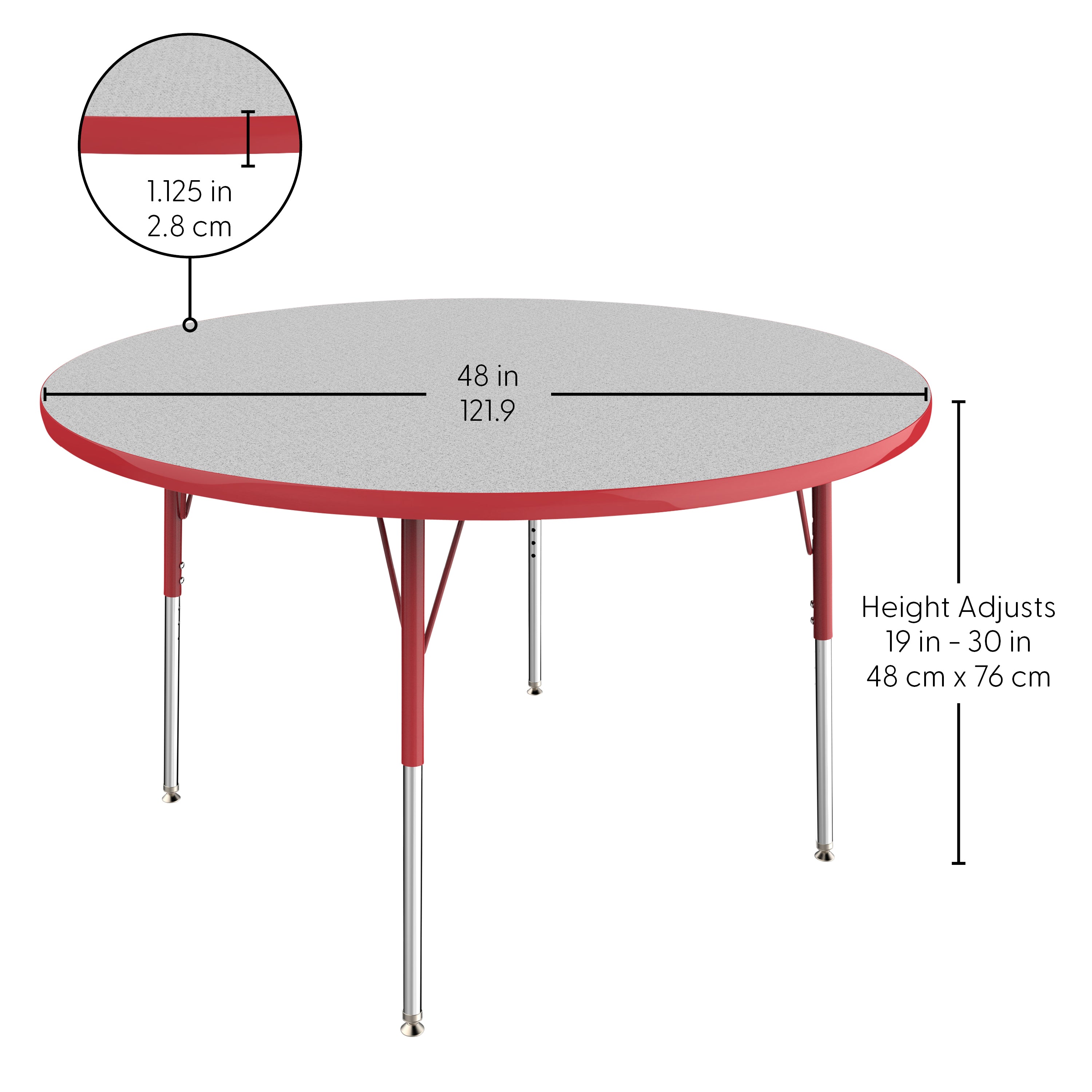 48" Round T-Molding Activity Table with Adjustable Standard Swivel Glide Legs - Gray/Red