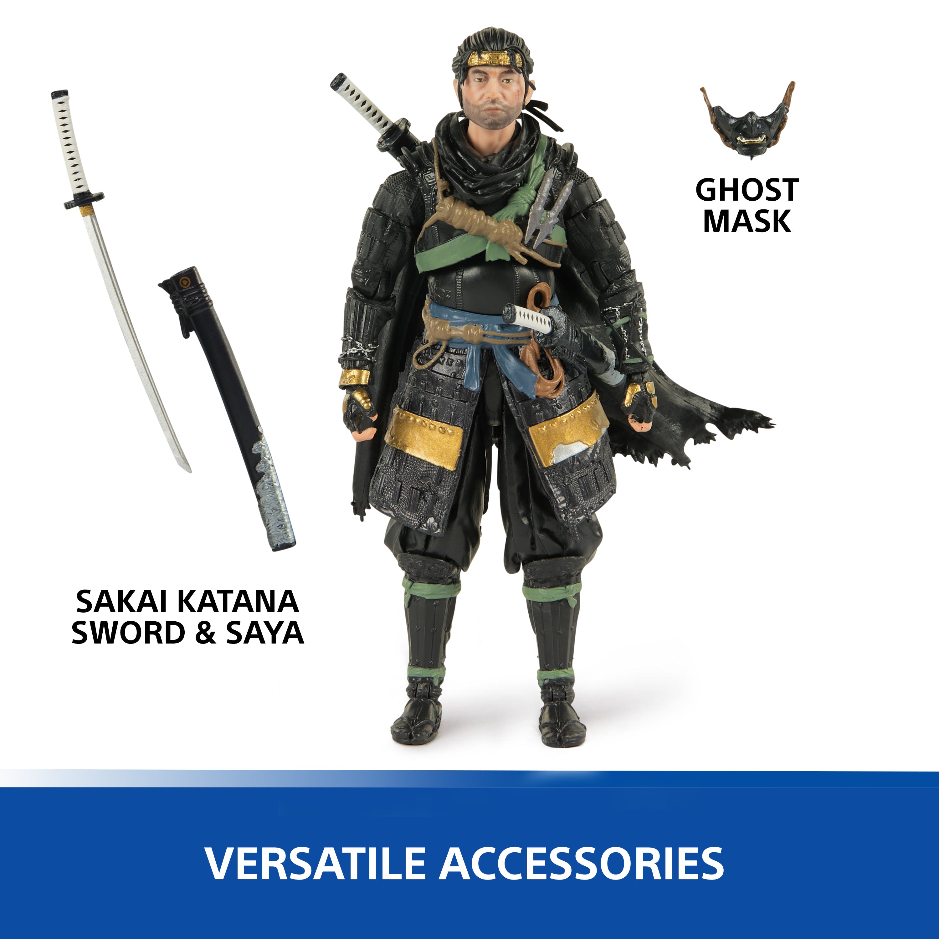 PlayStation, Ghost of Tsushima, 6” Jin Sakai Samurai Action Figure & 2 Accessories, The Shapes Collection, For PS5 Fans & Collectors Ages 17+
