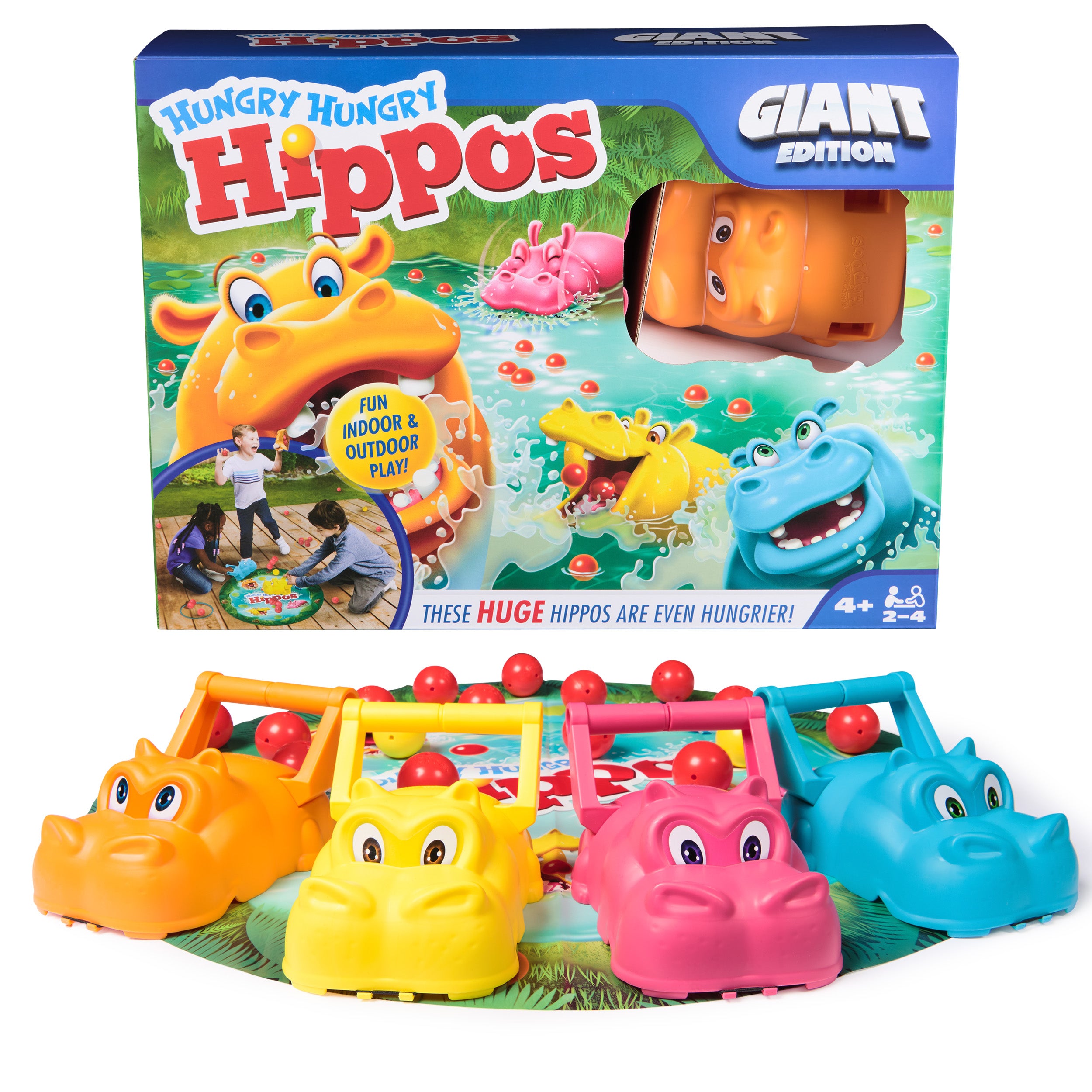 Spin Master Games, Hungry Hungry Hippos Giant Edition, Family Board Game Indoor & Outdoor Fun Game with Big Oversized Gameboard, for Ages 4+