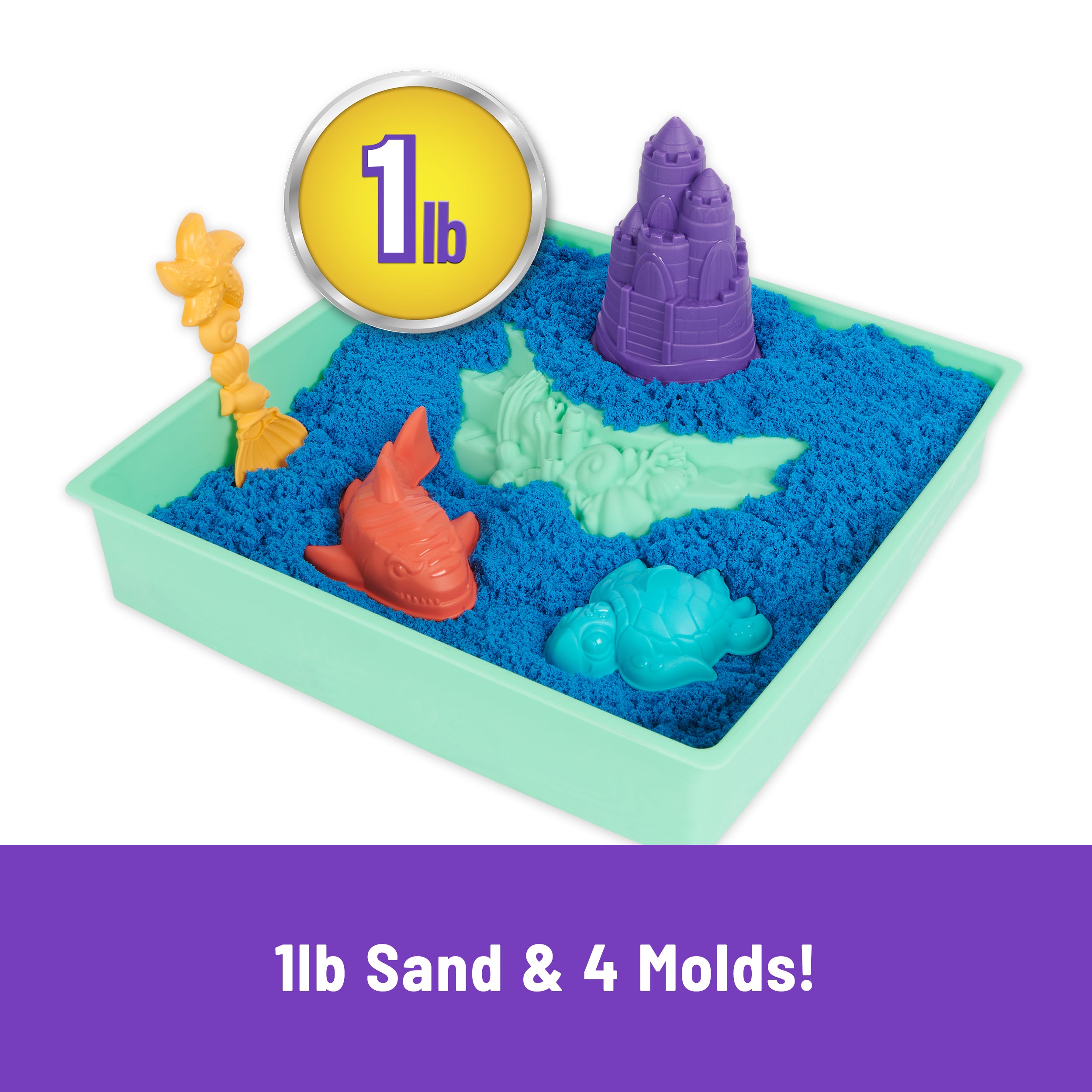 Kinetic Sand, Sandbox Set with 1lb Blue Play Sand, 4 Tools & Molds, Storage, Sensory Toys for Kids Ages 3 and up