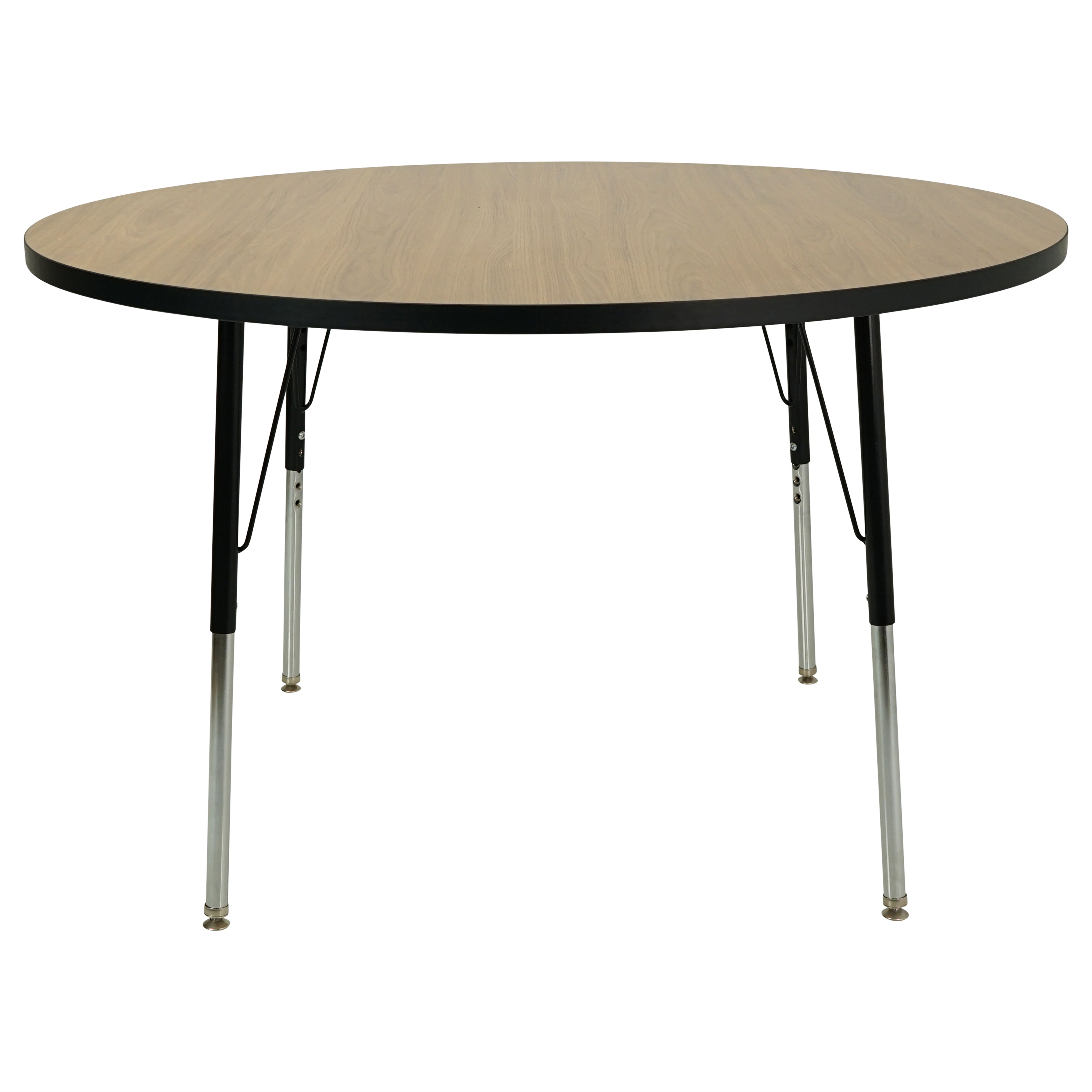 48" Round Thermofused Activity Table with Adjustable Standard Swivel Glide Legs - Pasadena Oak/Black