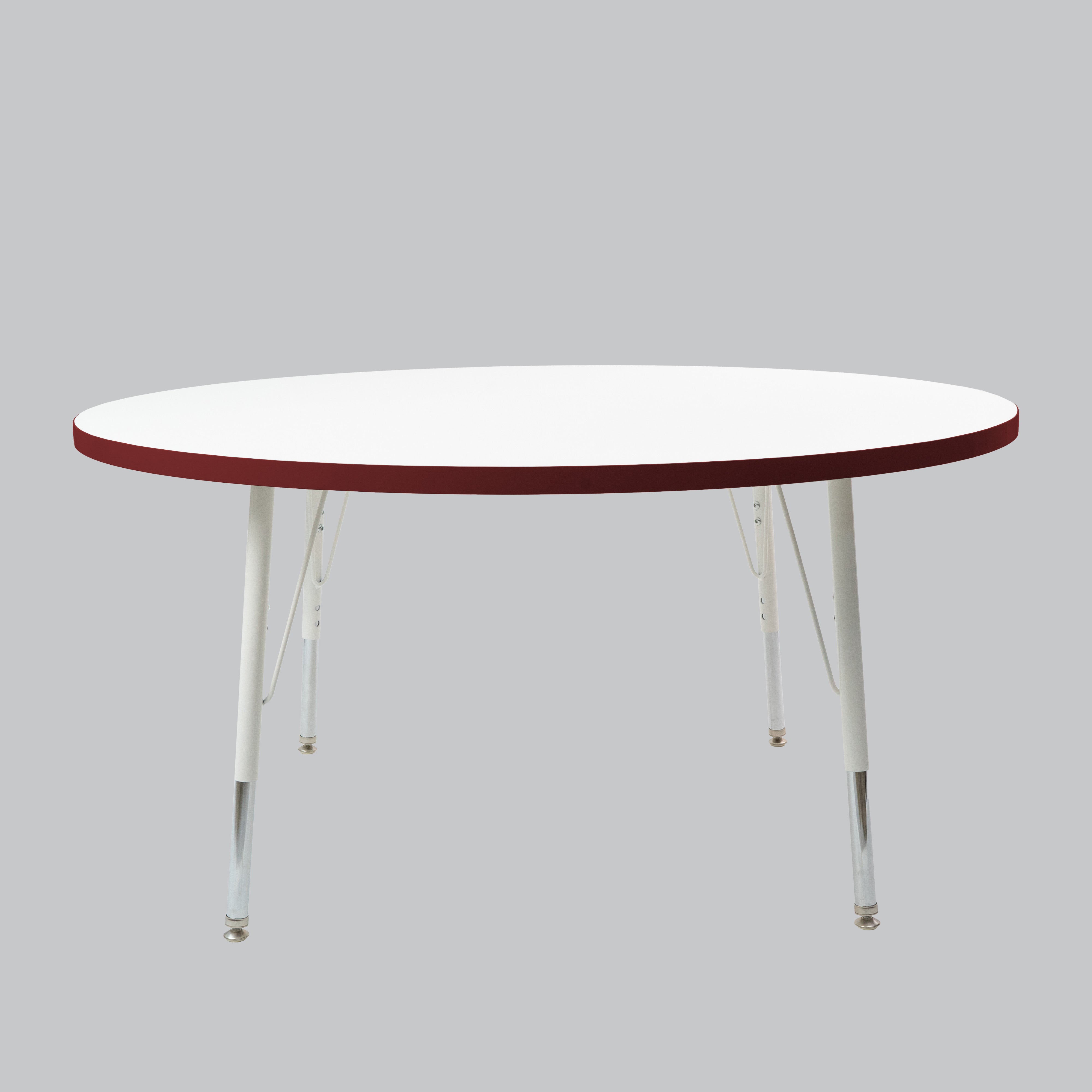 48" Round Thermofused Activity Table with Adjustable Standard Swivel Glide Legs - White/Burgundy/White
