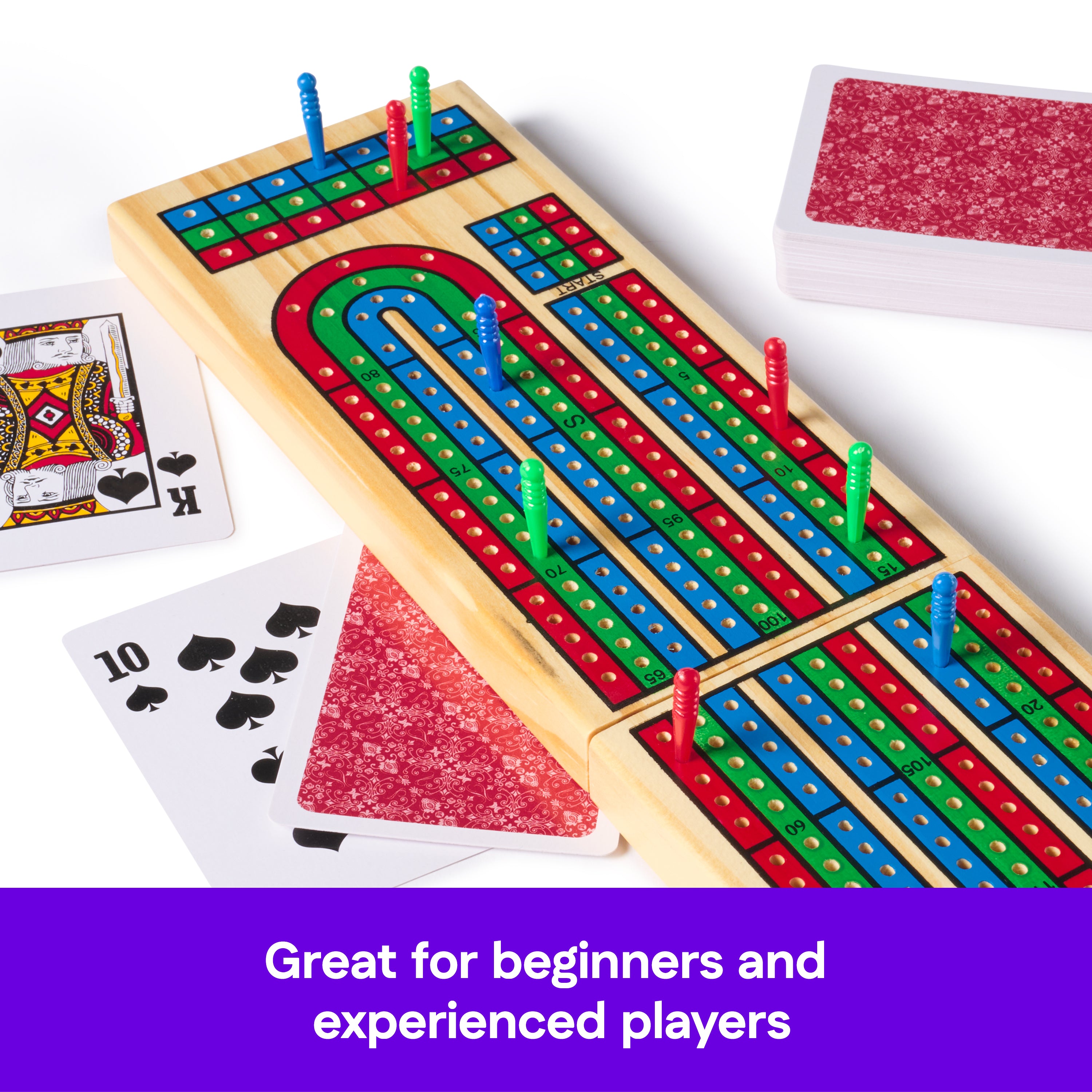 Spin Master Games, Cardinal Classics, Solid Wood Cribbage, Classic Strategy Game with Folding Board & Playing Cards, Cribbage for Beginners & Experts, for Adults & Kids, 2 Players, for Ages 8 & Up