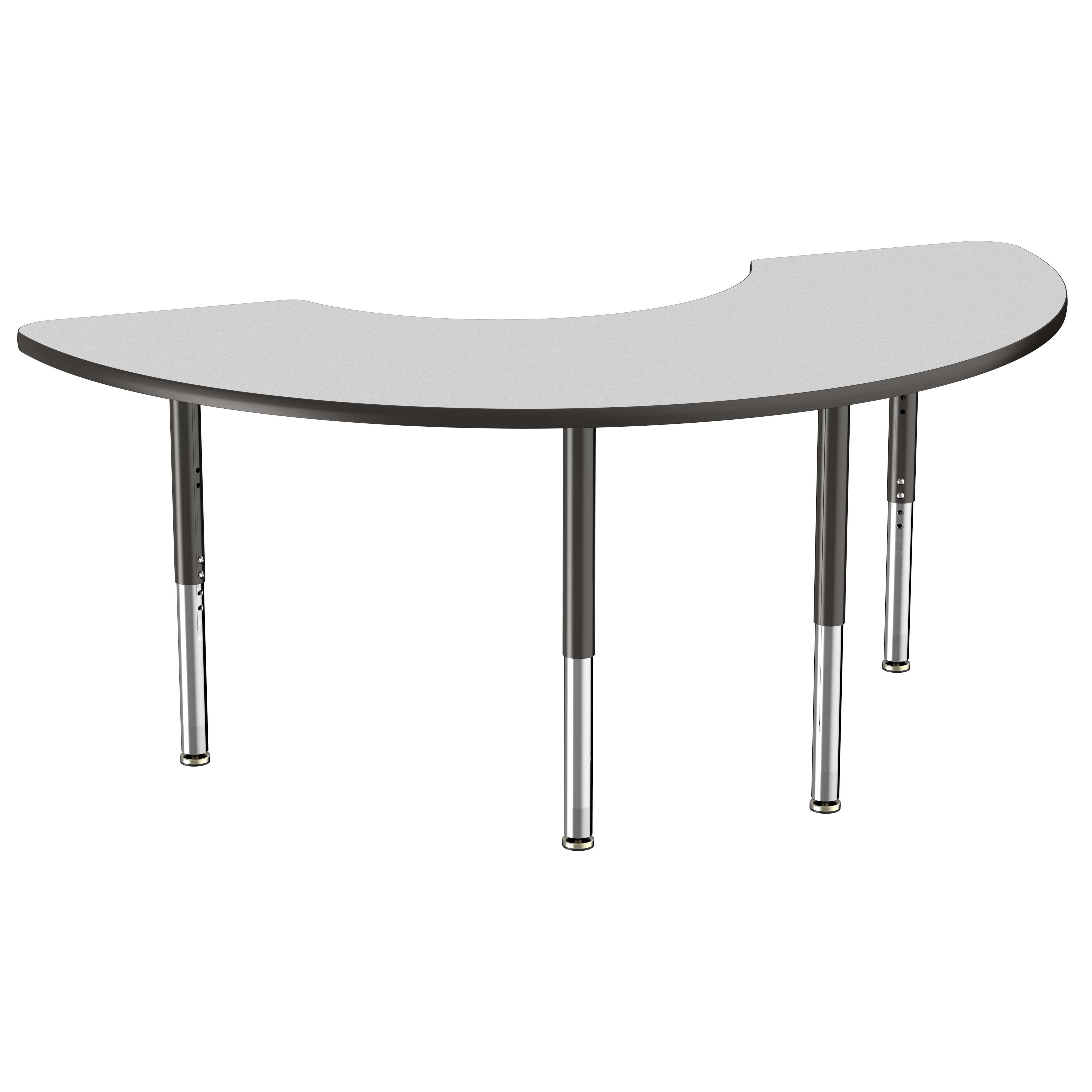 36" x 72" Half Moon T-Molding Activity Table with Adjustable Super Legs - Gray/Black