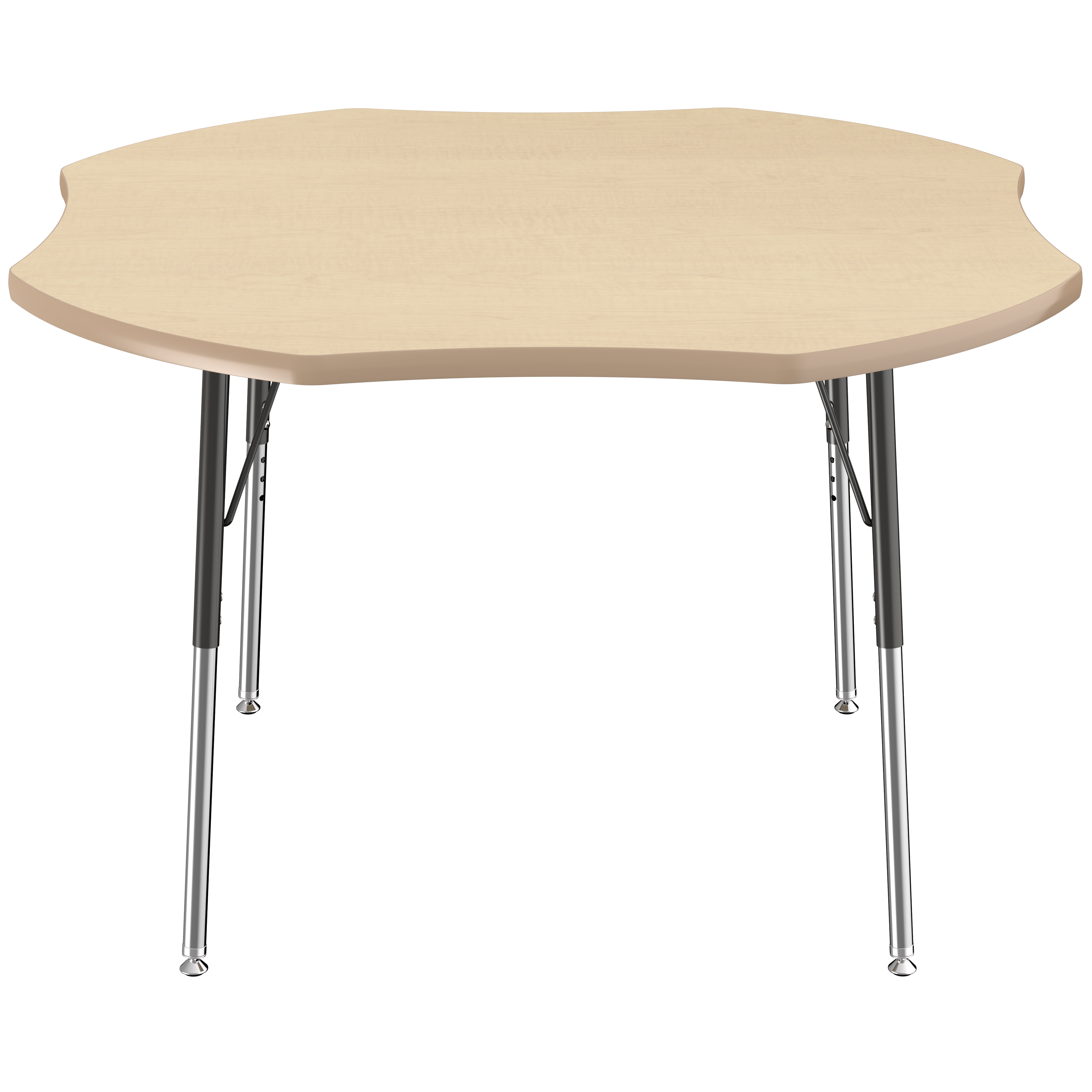 48" x 48" Clover T-Molding Activity Table with Adjustable Standard Swivel Glide Legs - Maple/Maple/Black