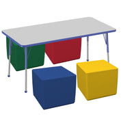 30" x 60" Rectangle T-Molding Activity Table with Standard Ball Legs and Square Ottomans 16" Height, 5-Piece Set - Gray/Blue/Assorted