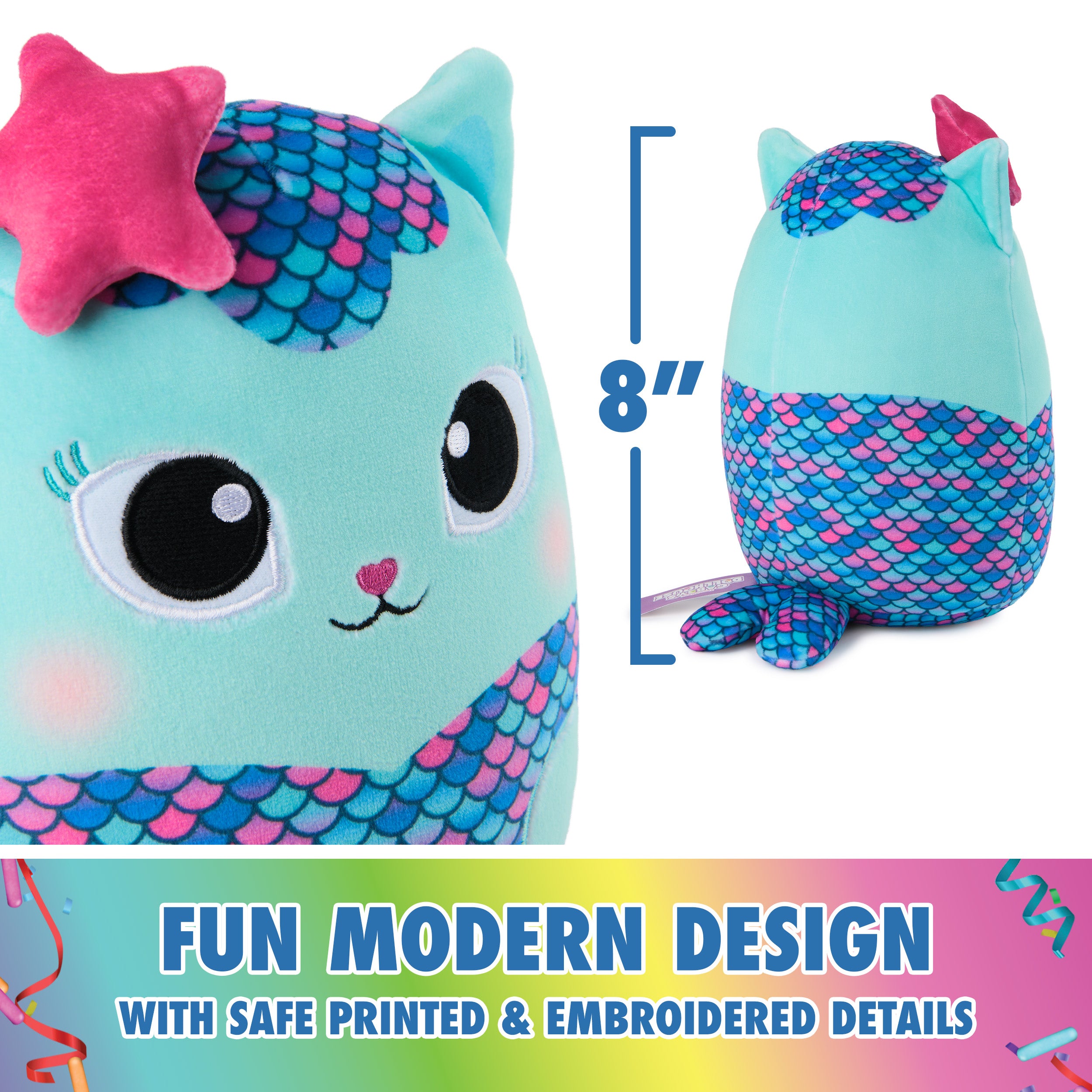 Gabby’s Dollhouse Official MerCat Squishy Plush Toy, Cat Stuffed Animal, Squishy Toys for Ages 1 & Up, Blue, 8”