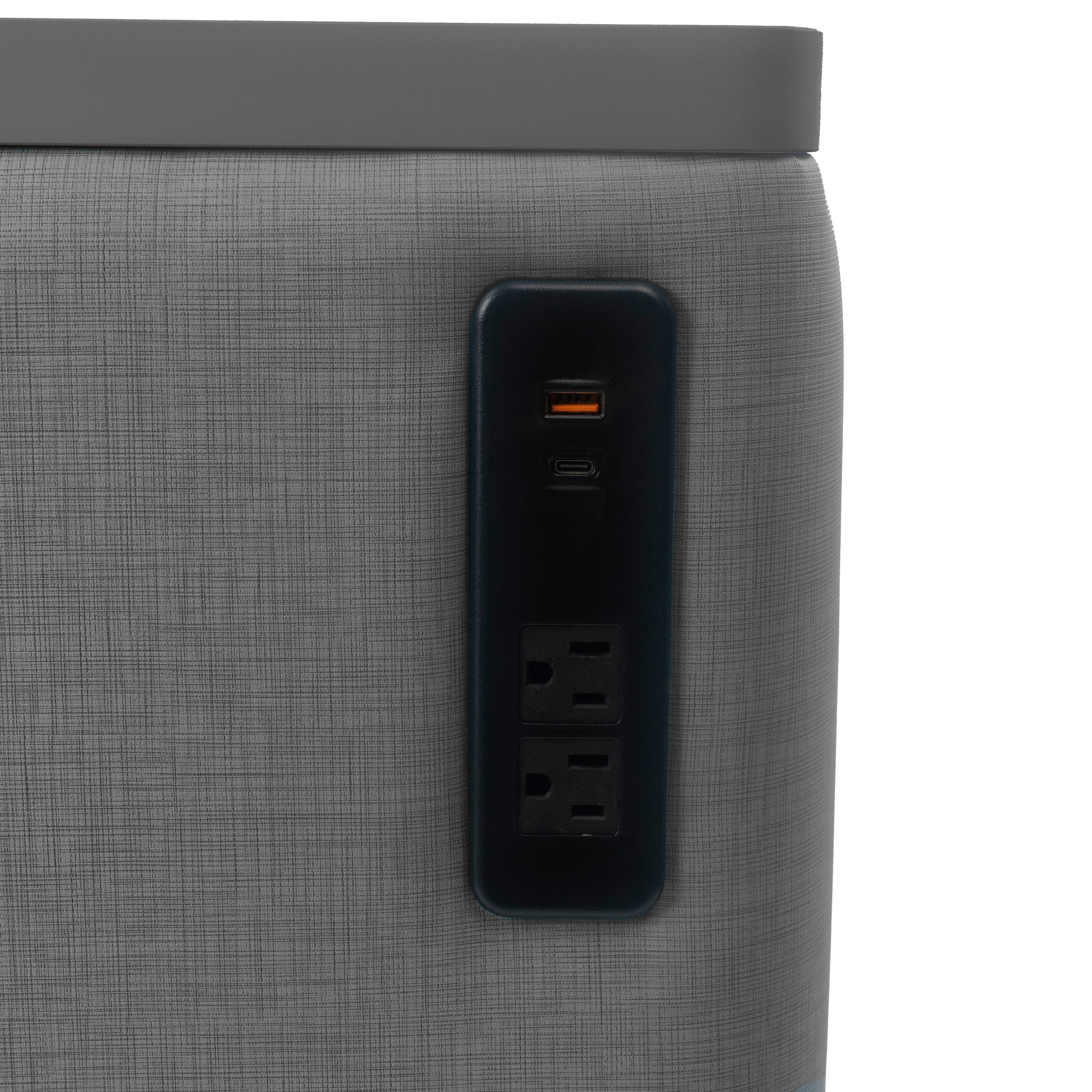 Pro Series Upholstered 18" x 18" Square Ottoman Table with Tech Panel 28" Height - Slate Gray Crosshatch/Cosmic Strandz