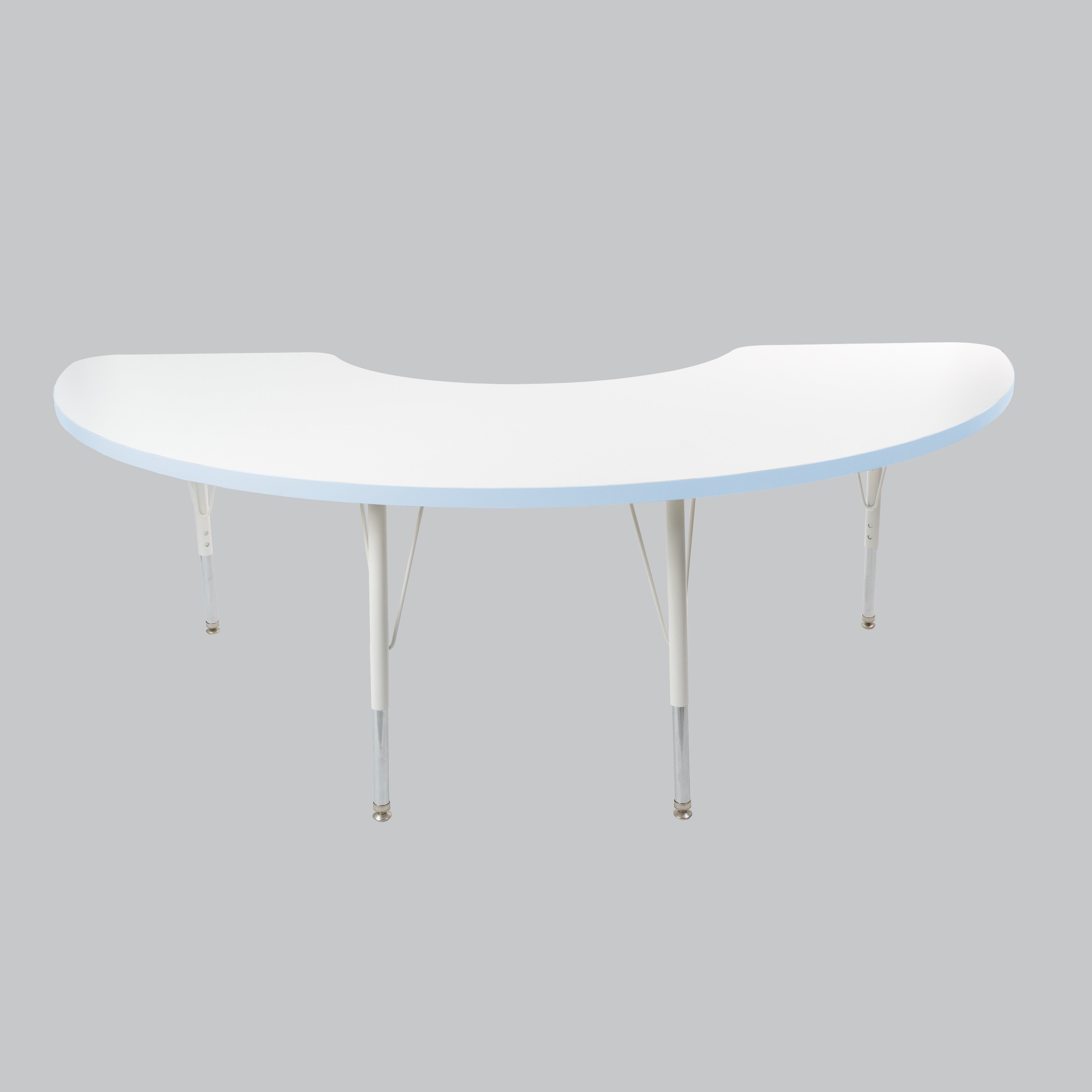 36" x 72" Half Moon Thermofused Activity Table with Adjustable Standard Swivel Glide Legs - White/Powder Blue/White