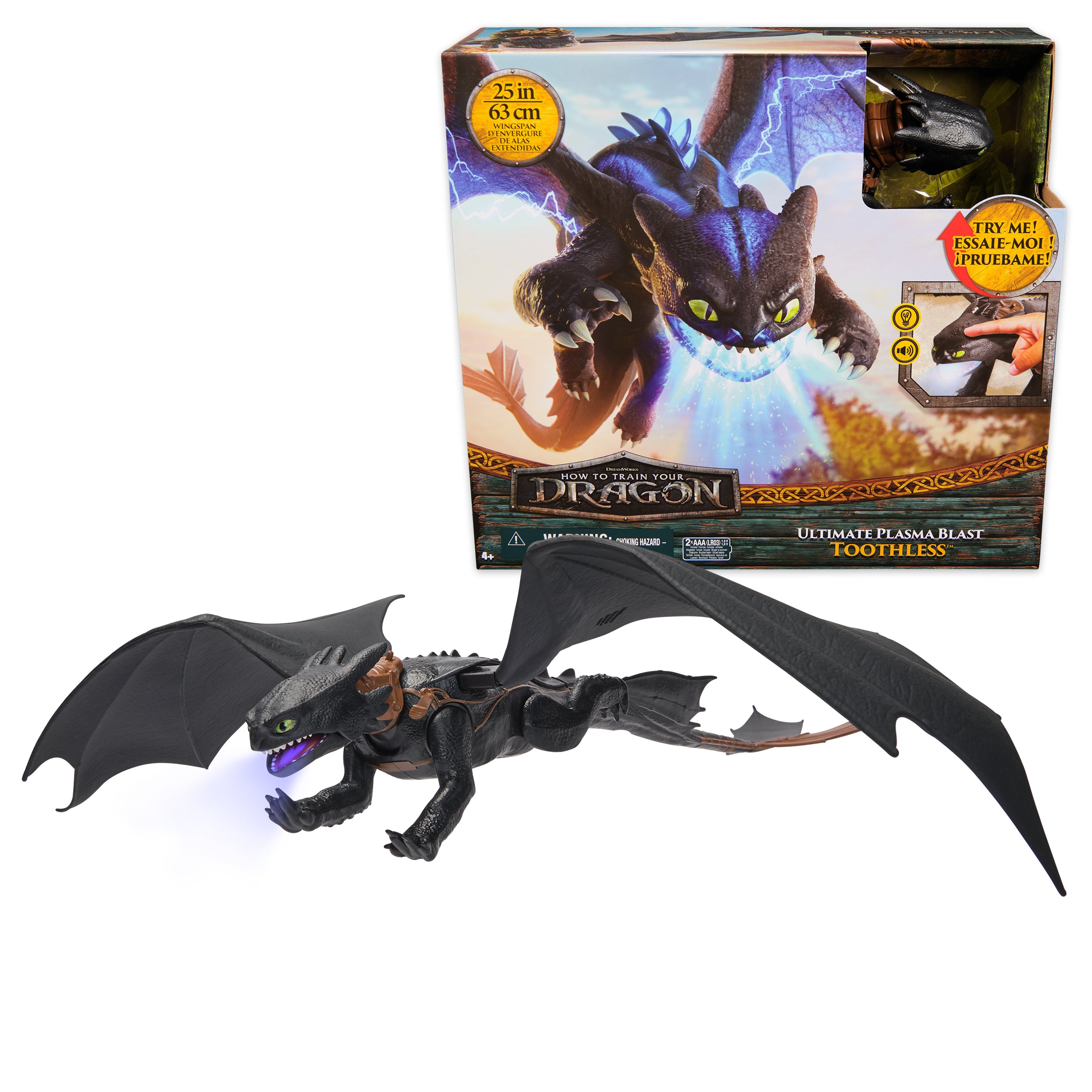Dreamworks Dragons, How to Train Your Dragon, Ultimate Plasma Blast Toothless, 25” Wings with Lights & Sounds Action Figure, Kids Toys for Boys Ages 4 and up