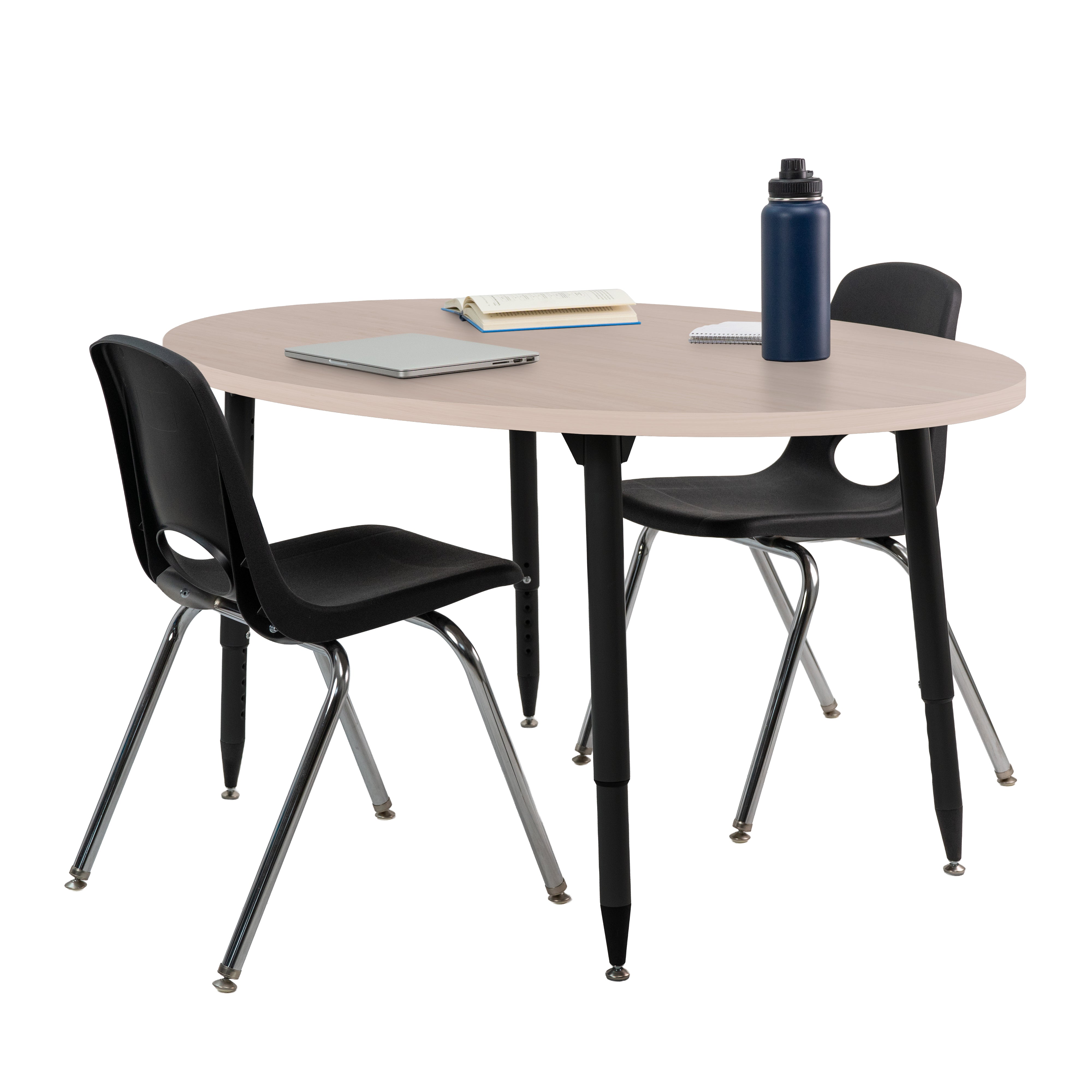 Adapte 30" x 60" Oval Woodgrain Activity Table with Adjustable Tapered Legs - Asian Sand/Black