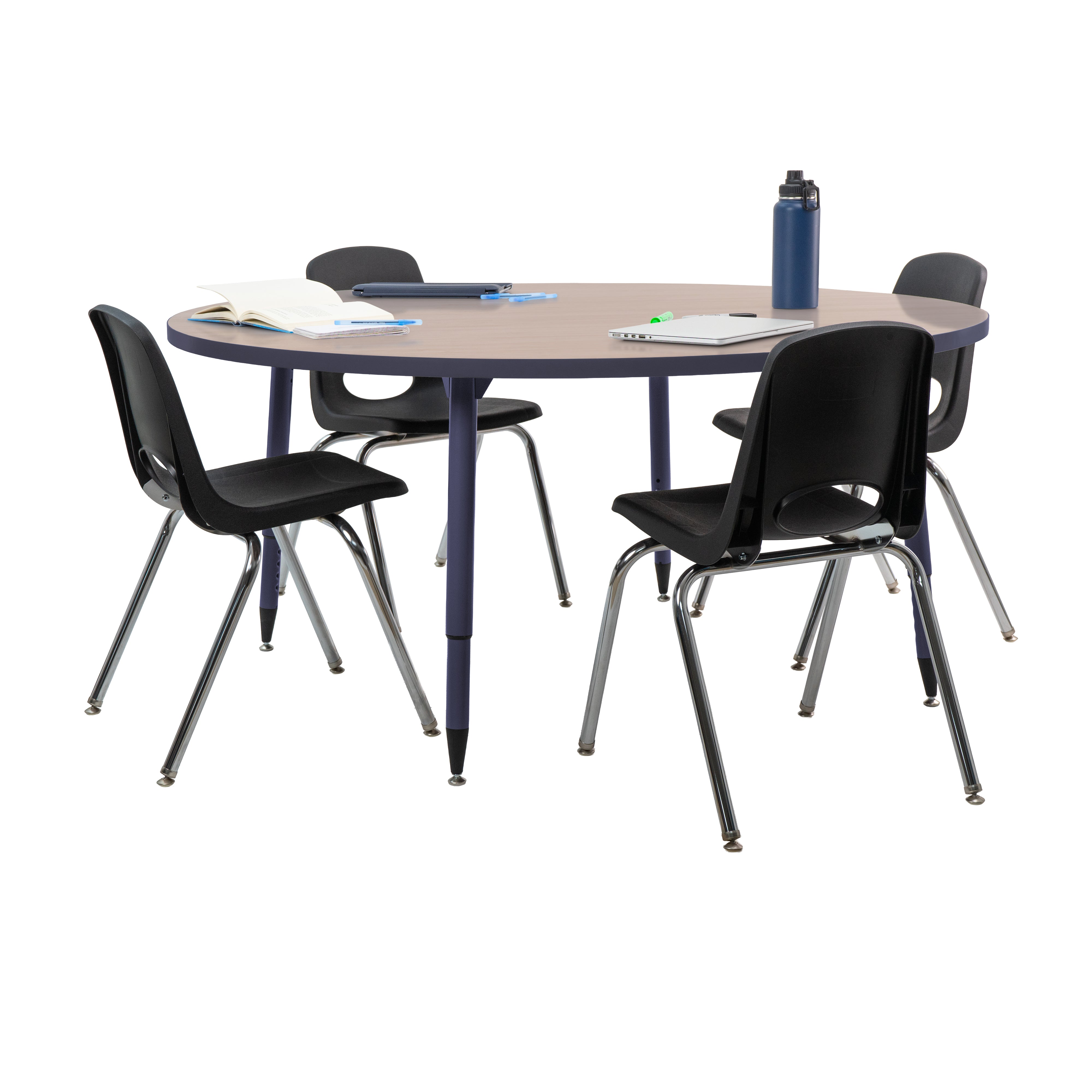 Adapte 60" Round Thermofused Activity Table with Adjustable Tapered Legs - Asian Sand/Navy
