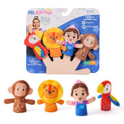Ms. Rachel Finger Puppets Zoo Friends 4-Pack, Lion, Monkey & Parrot, Educational Toys & Animal Puppets, Toddler Toys for Girls & Boys Ages 6 Months-2+