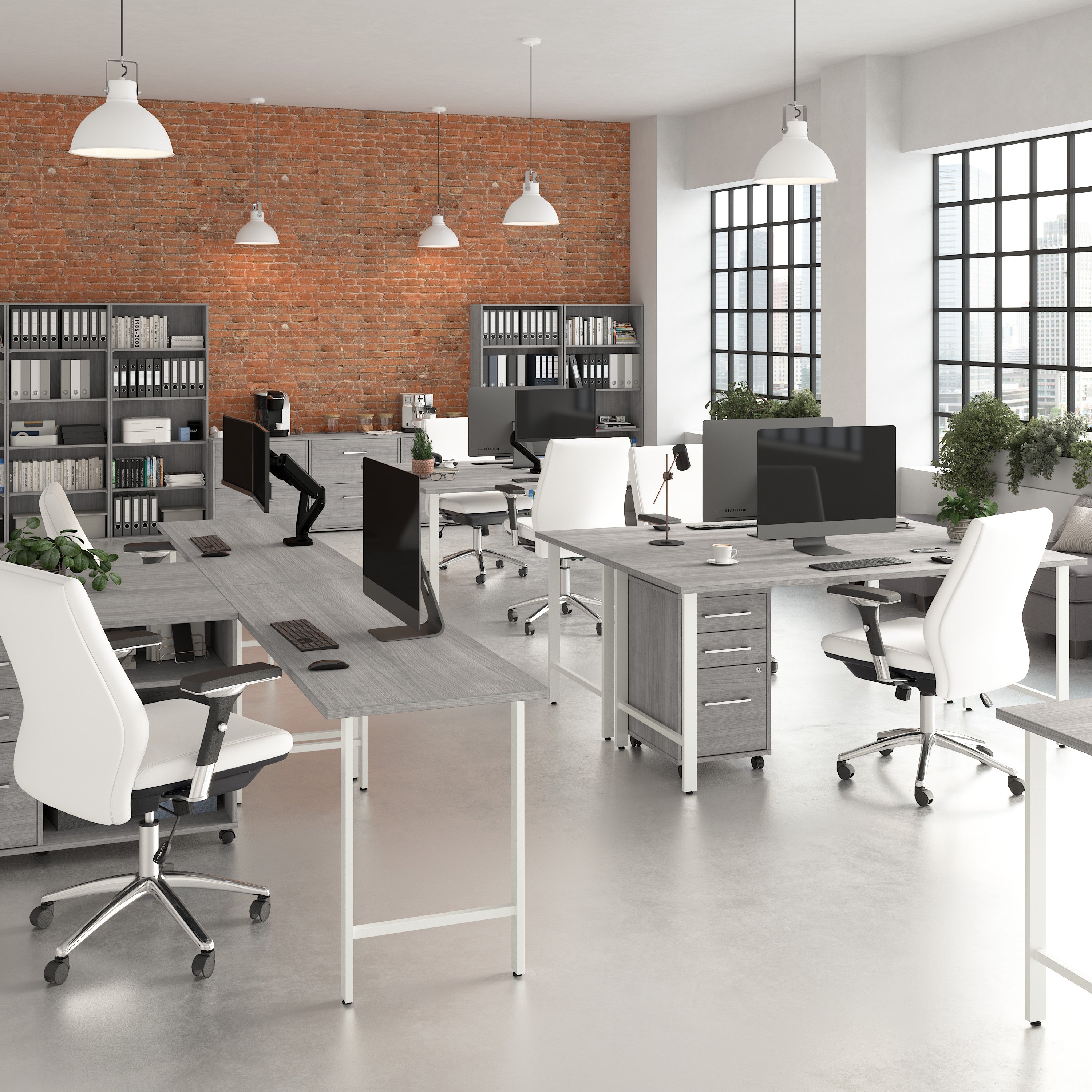 Bush Business Furniture Hustle 72W x 30D Computer Desk and Storage Cabinet with Drawers and Shelves in Platinum Gray - 71.02" Width x 29.37" Depth x 30.07" Height