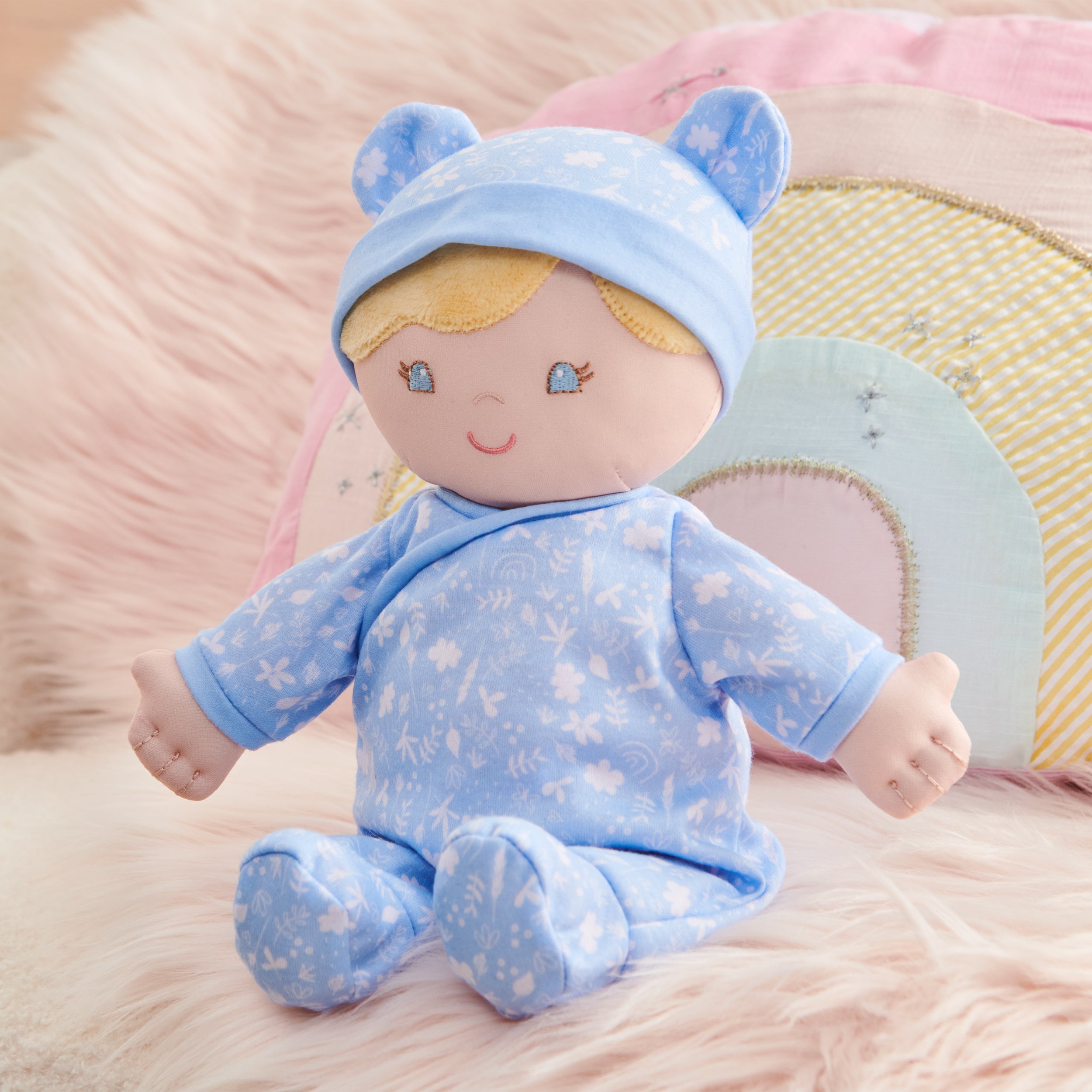Baby GUND Sustainable Baby Doll, Plush Doll Made from Recycled Materials, For Babies and Newborns, Blue, 12”