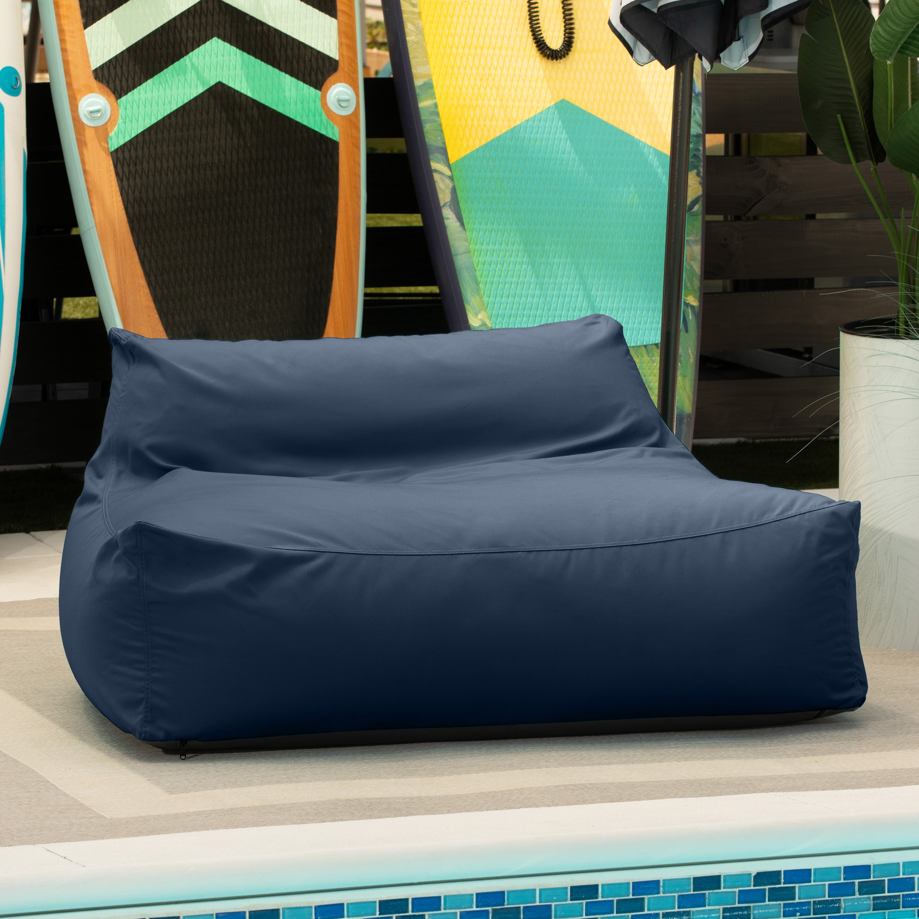 Jaxx Lavista Outdoor Bean Bag Loveseat / Modern Patio Sofa, Navy