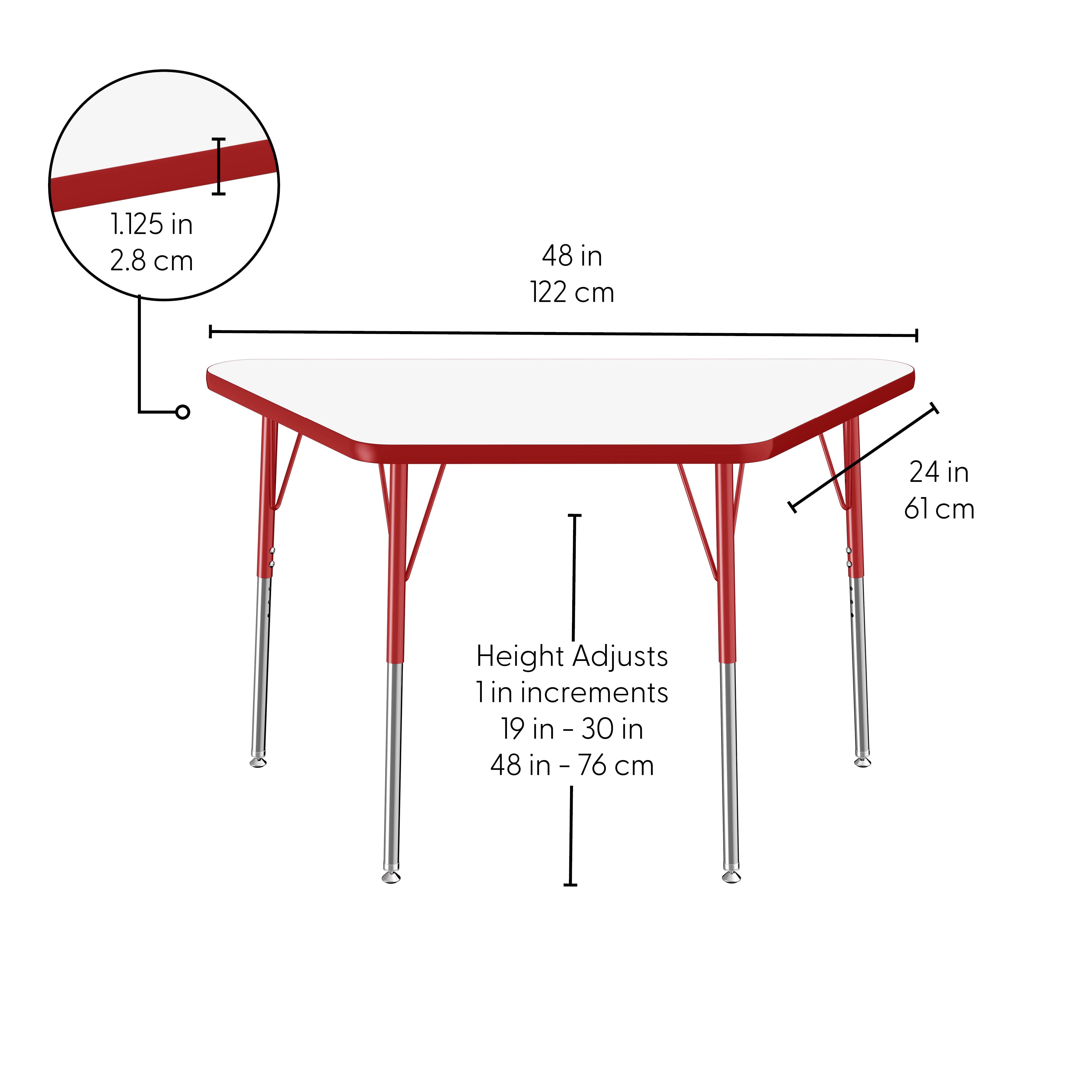 24" x 48" Trapezoid Dry-Erase Activity Table with Adjustable Standard Swivel Glide Legs - Whiteboard/Red