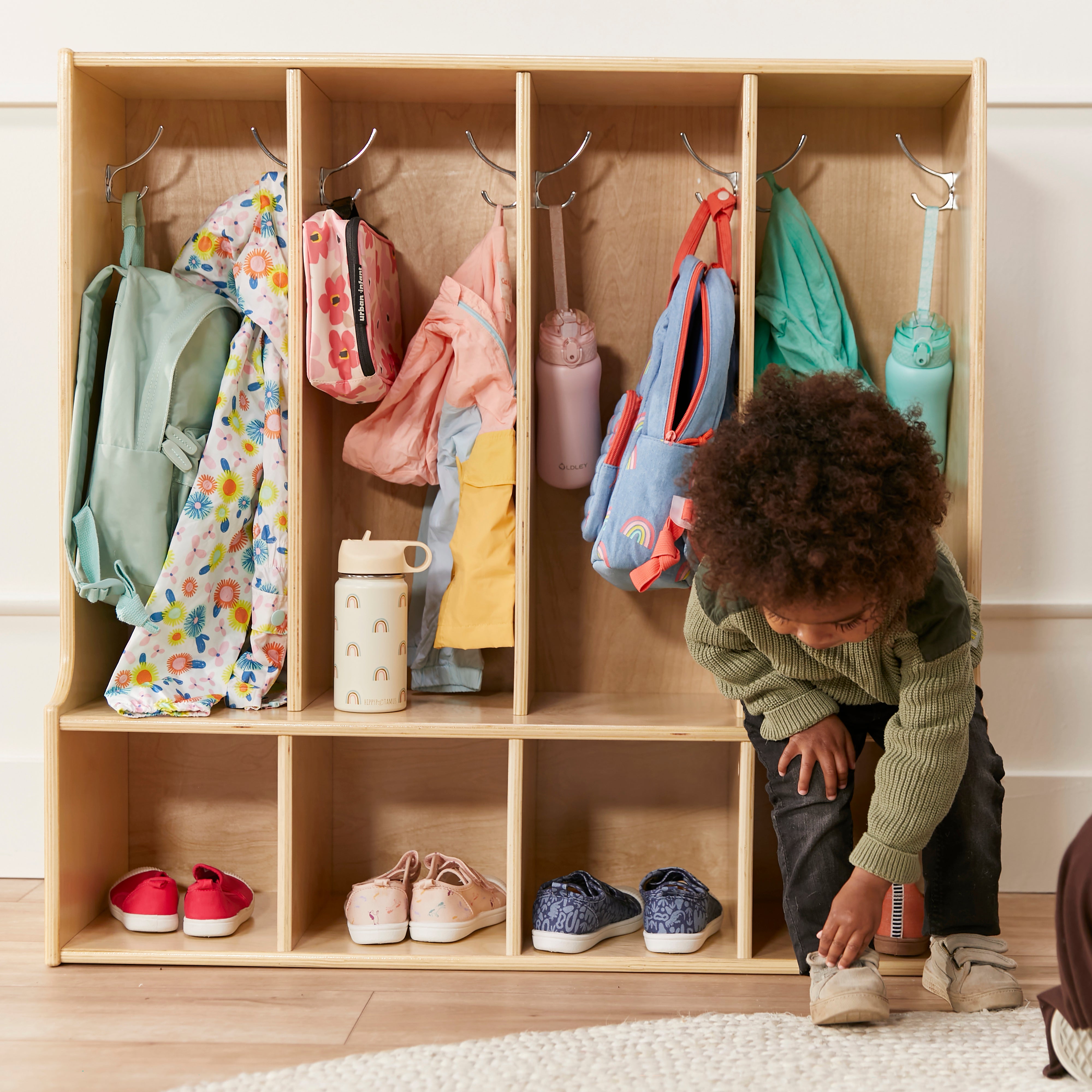 Streamline 4-Section Toddler Coat Locker with Bench - Natural
