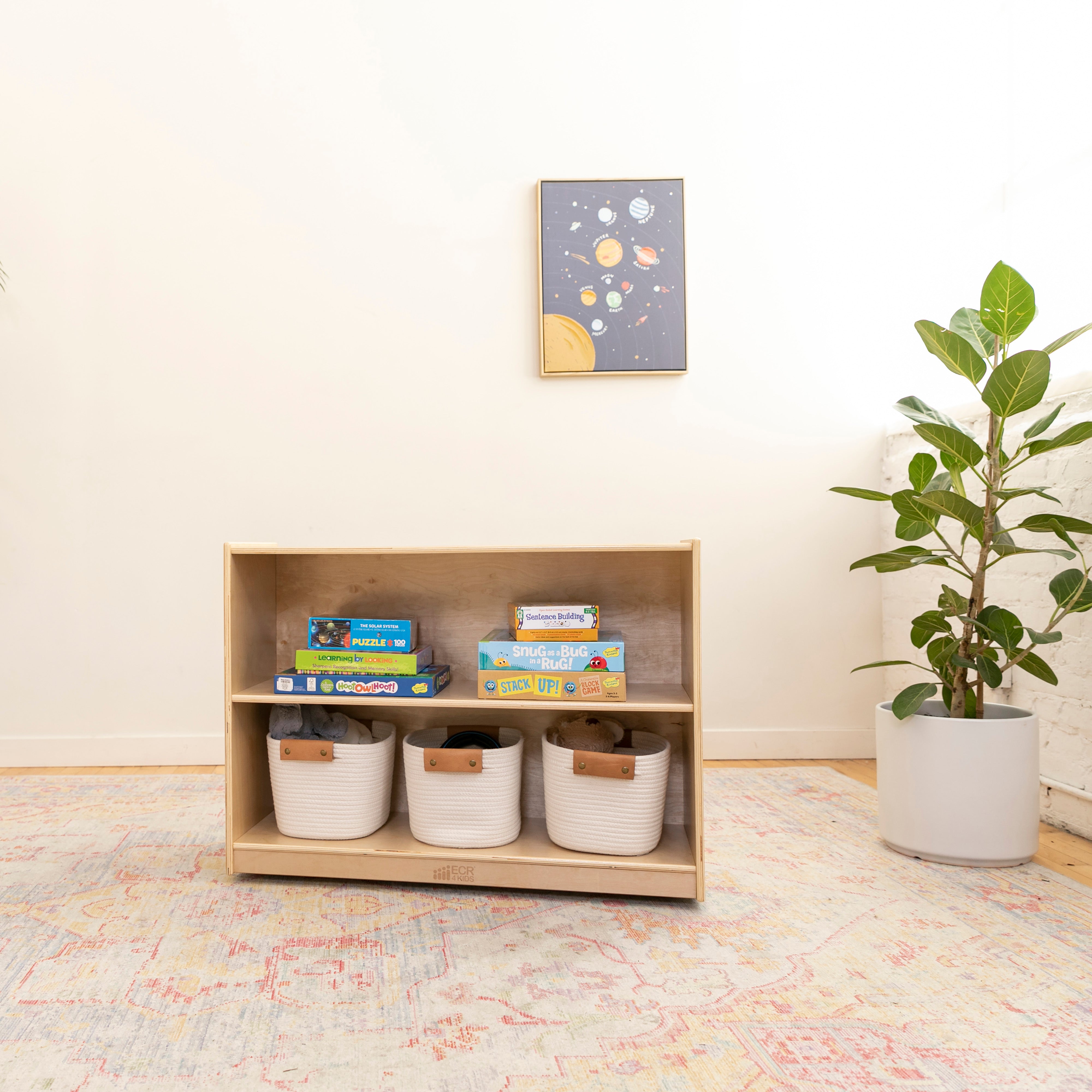 2 Shelf Storage Cabinet with Back - Natural