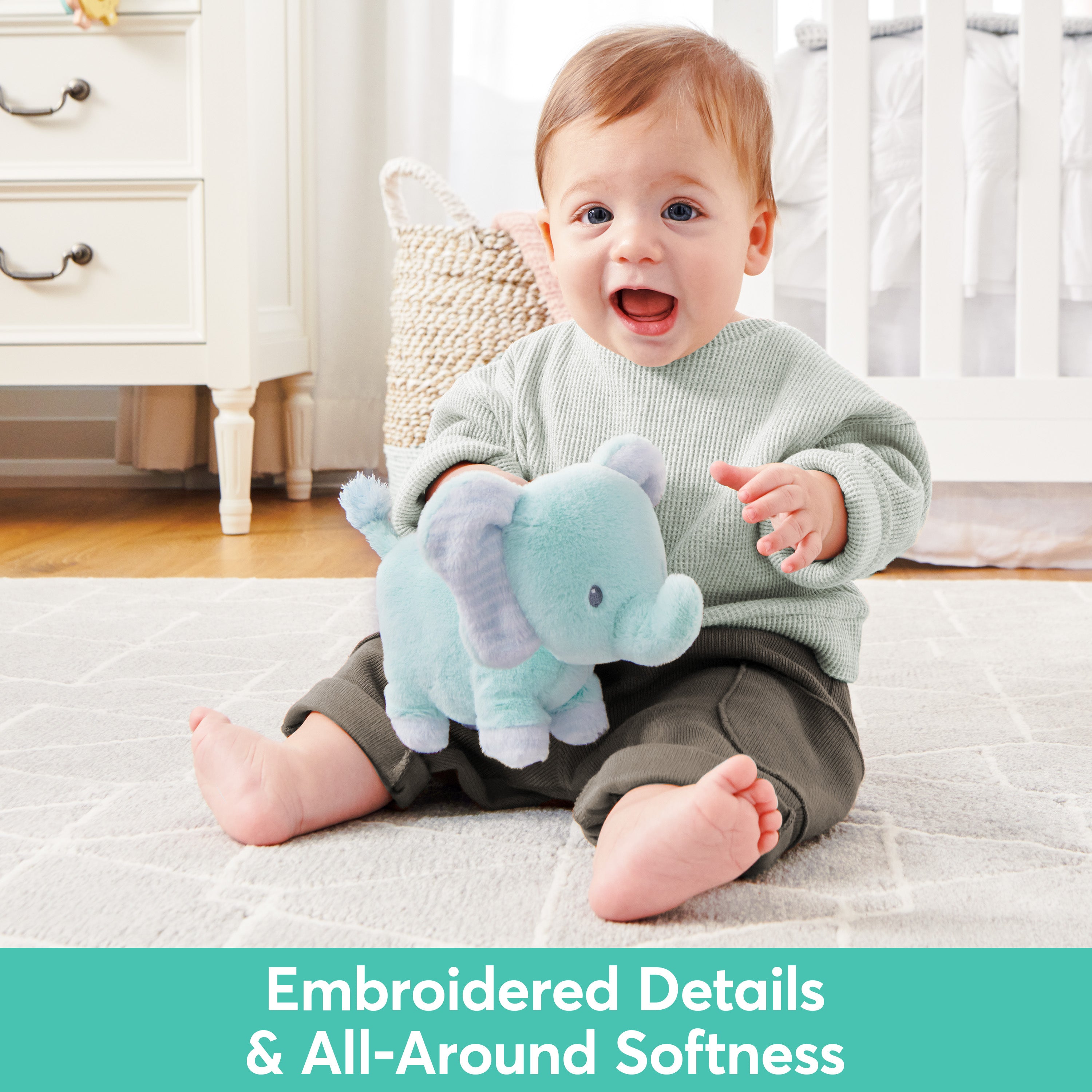 Baby GUND Safari Friends Collection Plush Elephant with Chime, Sensory Toy Stuffed Animal for Babies and Newborns, Teal, 7"