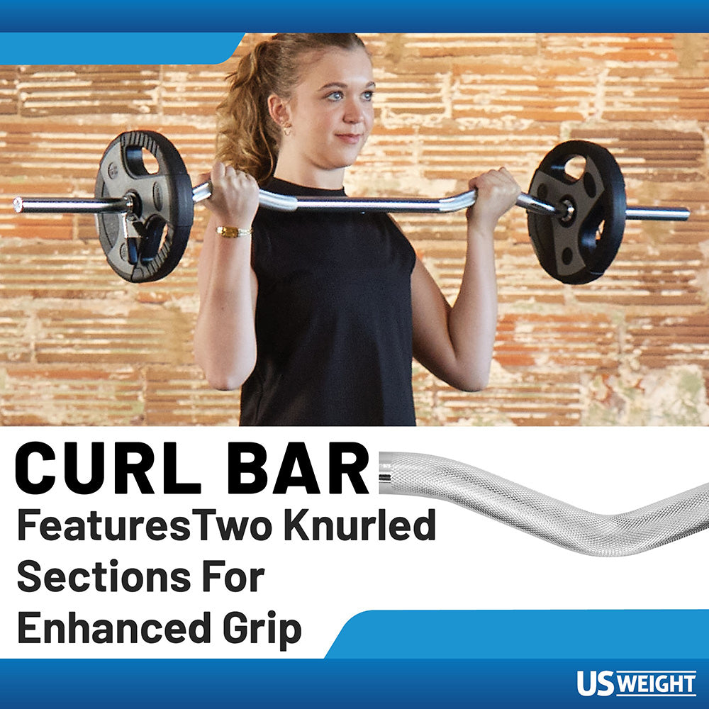 US Weight 60lb Curl Bar Weight Set with Spring Clips – Adjustable Workout Set for Home Gym - Ideal Exercise Equipment for Full-Body Training