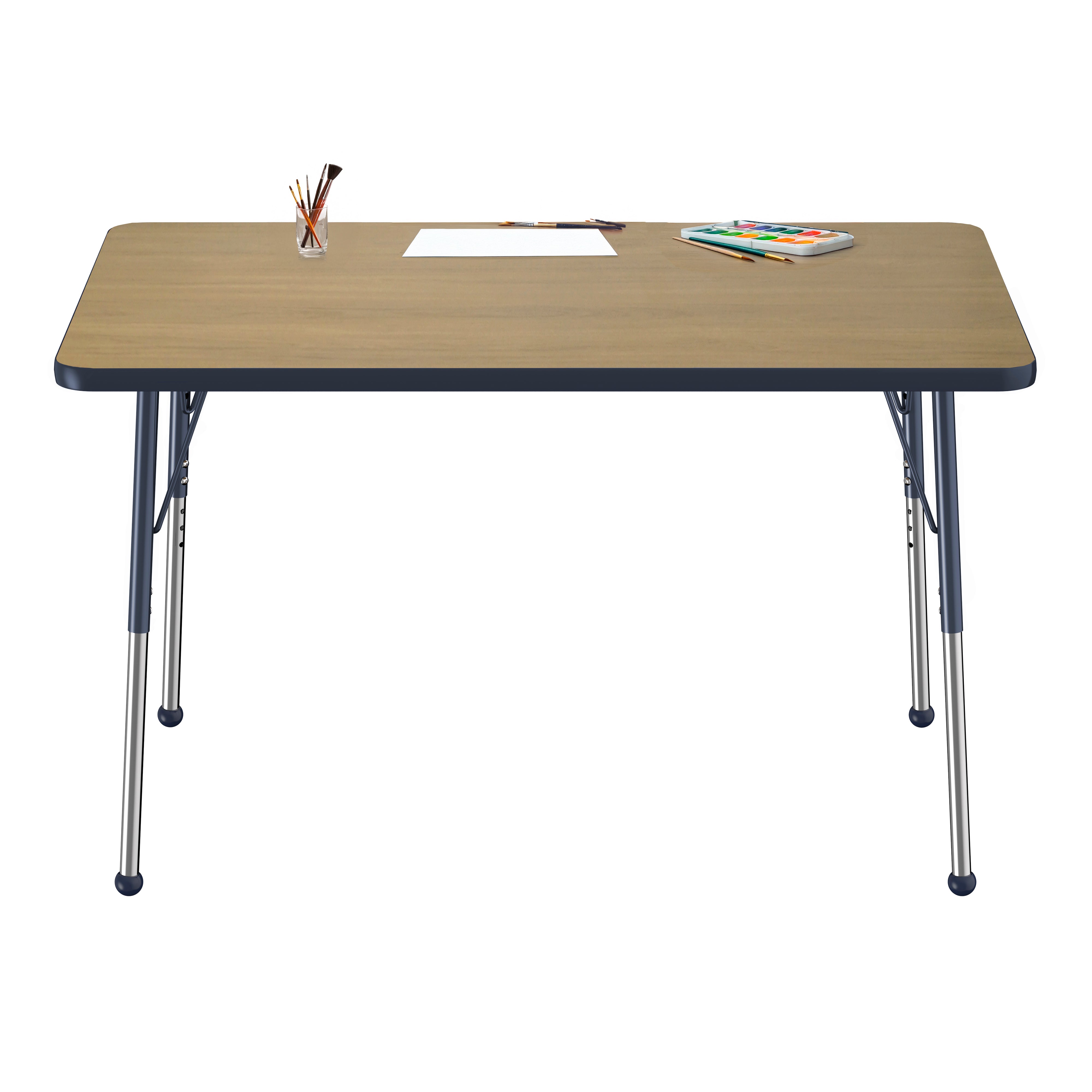 30" x 48" Rectangle T-Molding Activity Table with Adjustable Standard Ball Glide Legs - Pasadena Oak/Navy
