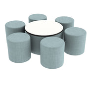 Pro Series Dry-Erase 30" Round Ottoman Table with Round 18" H Seating, 7-Piece Set - Sky Blue Crosshatch/Whiteboard