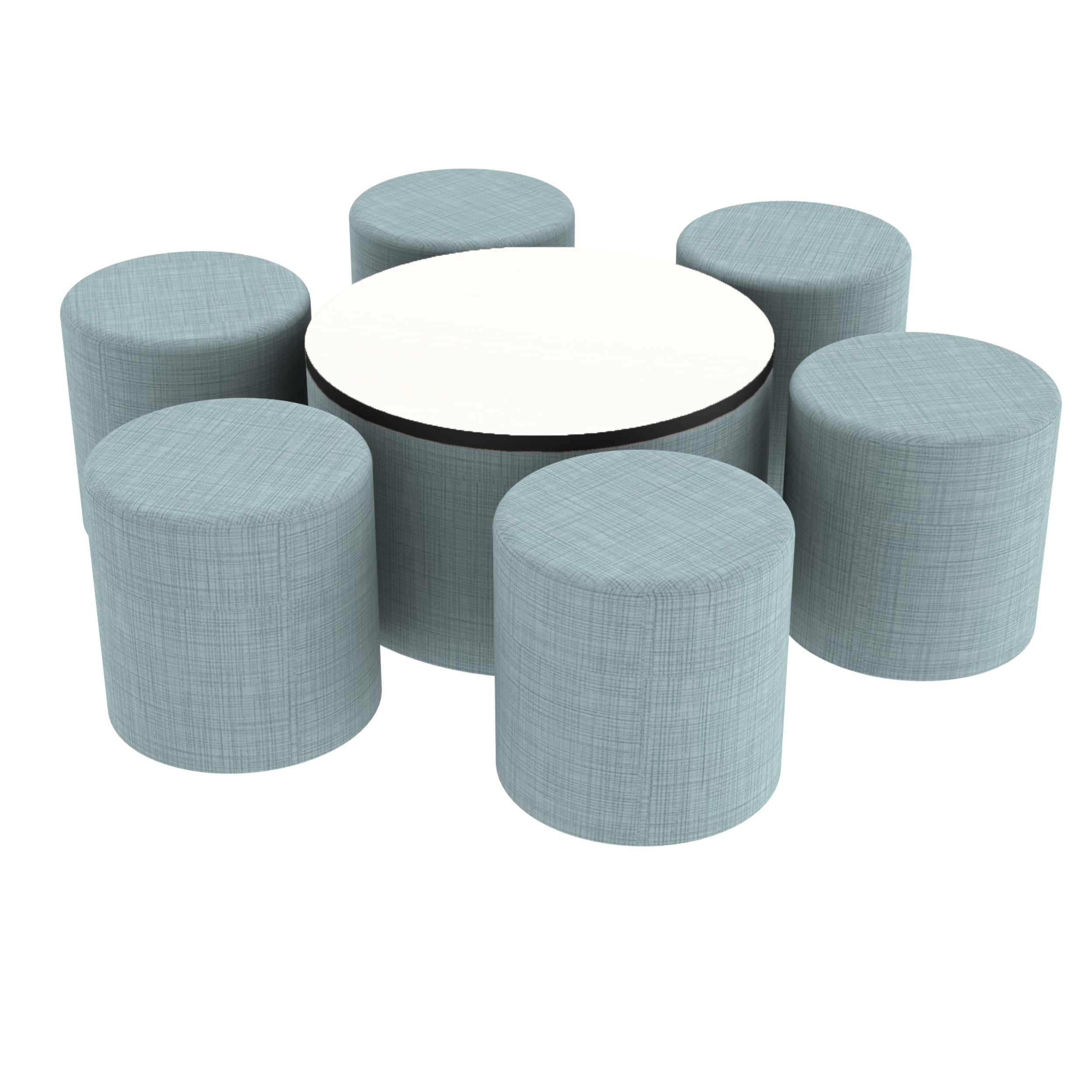 Pro Series Dry-Erase 30" Round Ottoman Table with Round 18" H Seating, 7-Piece Set - Sky Blue Crosshatch/Whiteboard