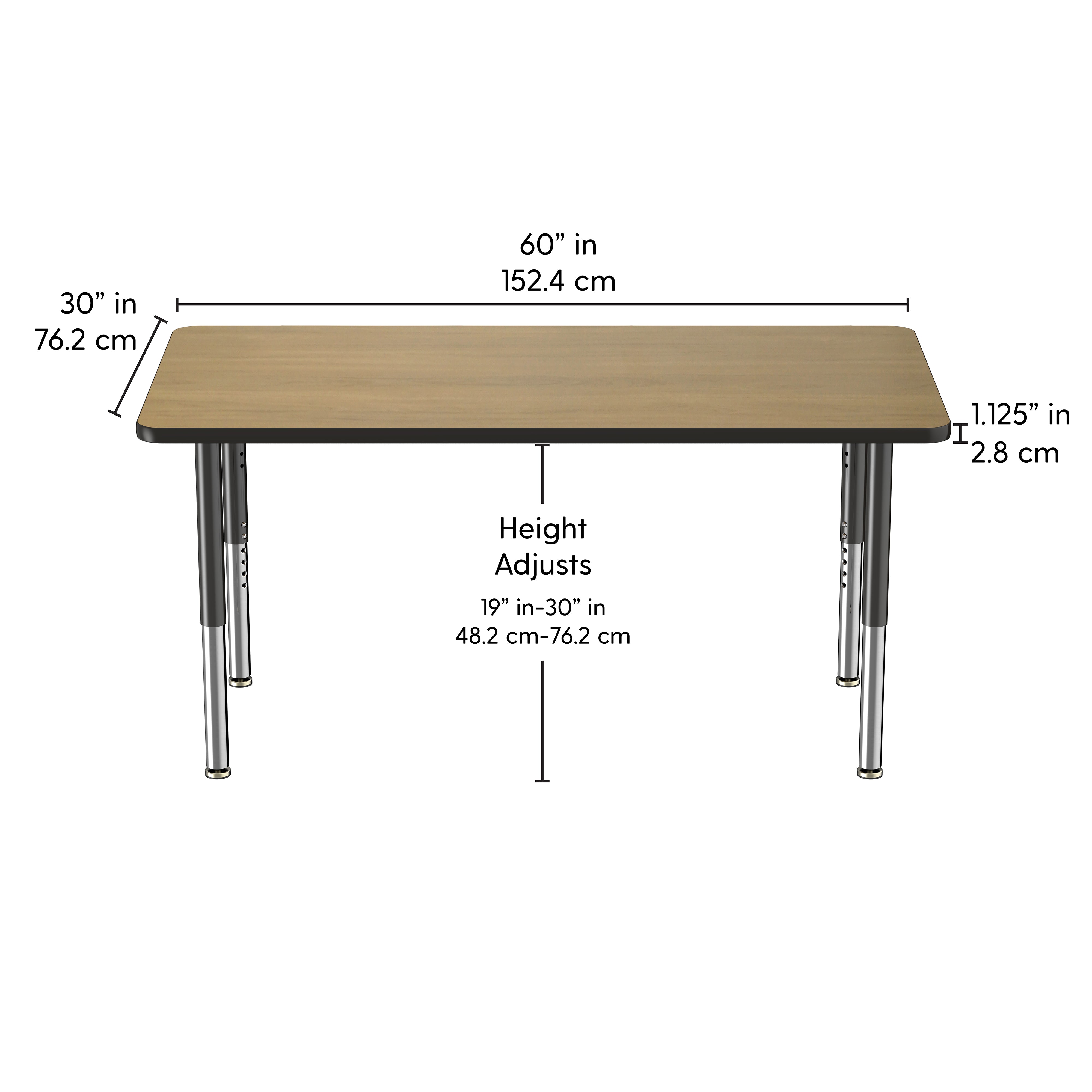 30" x 60" Rectangle T-Molding Activity Table with Adjustable Super Legs - Pasadena Oak/Black